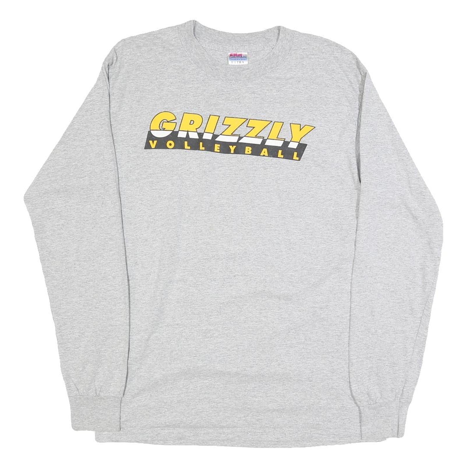 GILDAN Mens Grey Yellow Grizzly Volleyball Long Sleeve Crew Neck T-Shirt M Refurbished - N/A refurbished available on Cerqular