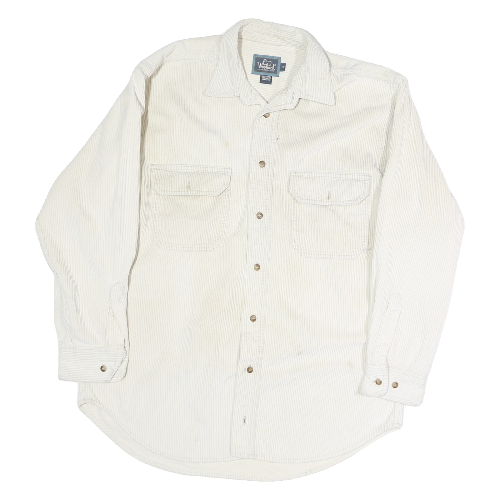 WOOLRICH Mens White Cream Cotton Work Shirt M Long Sleeve Button Pockets Refurbished - N/A refurbished available on Cerqular