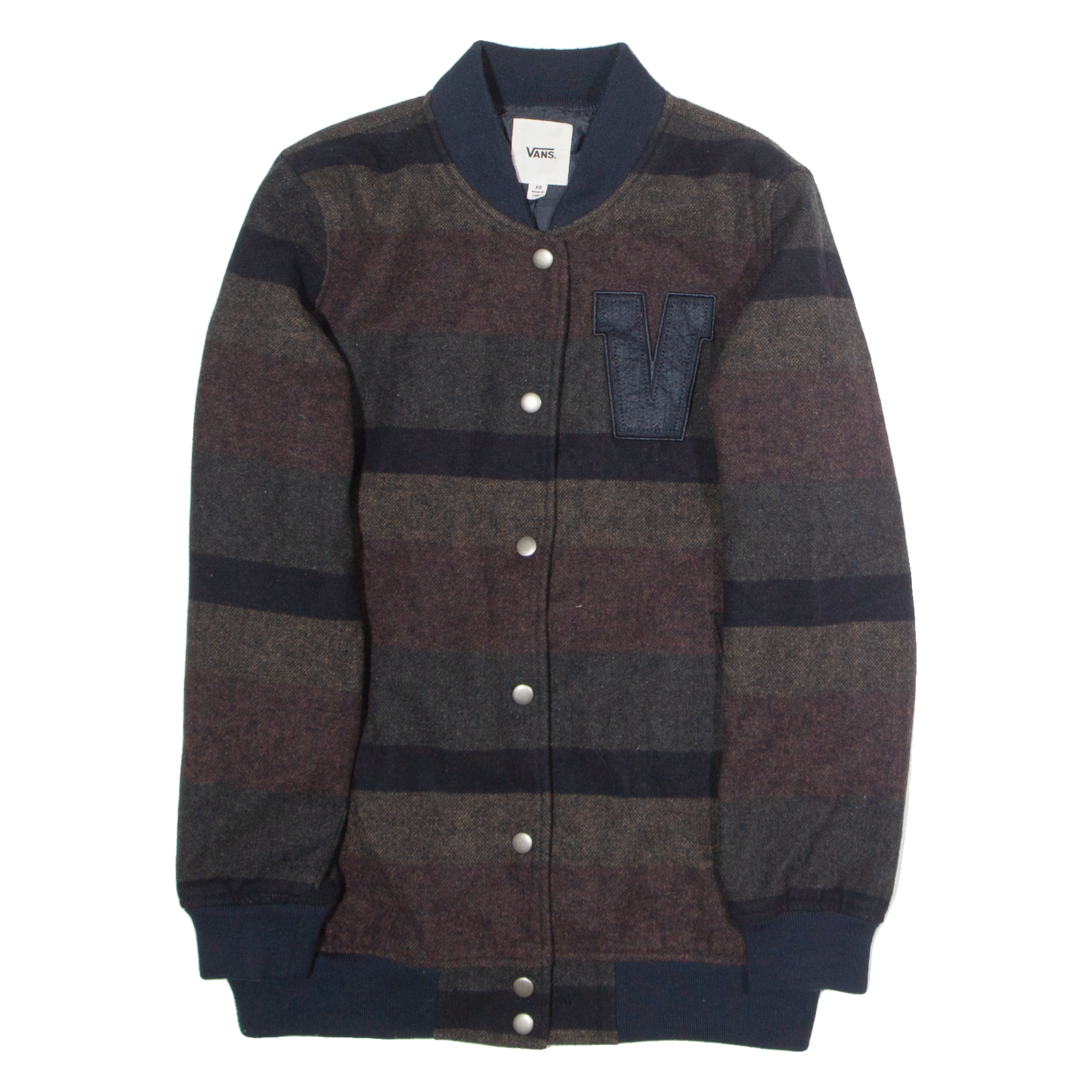 VANS Mens Bomber Jacket Brown Wool Striped XS Refurbished - N/A refurbished available on Cerqular