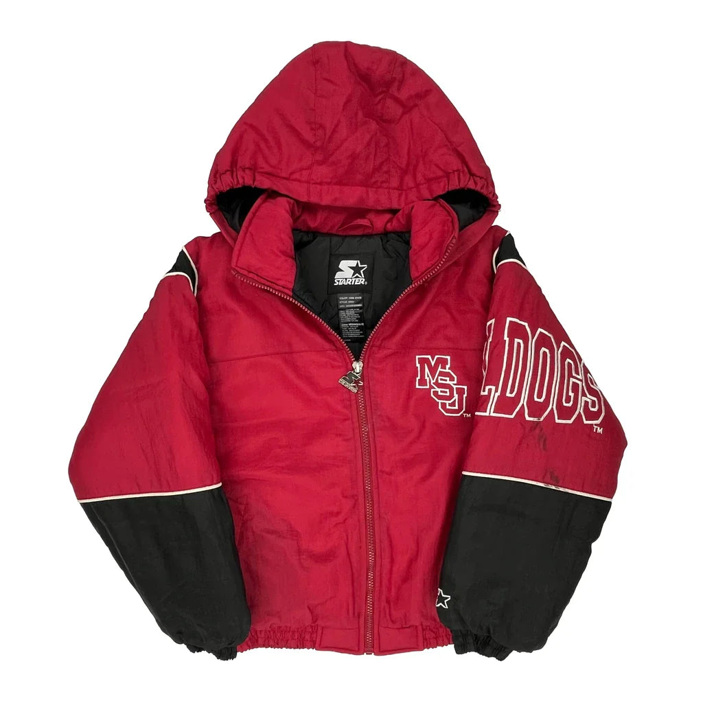 Age 10-12 Starter Spellout Puffer - Medium Black Nylon Refurbished - Thrifted (note: this is a term often used to describe second- refurbished available on Cerqular