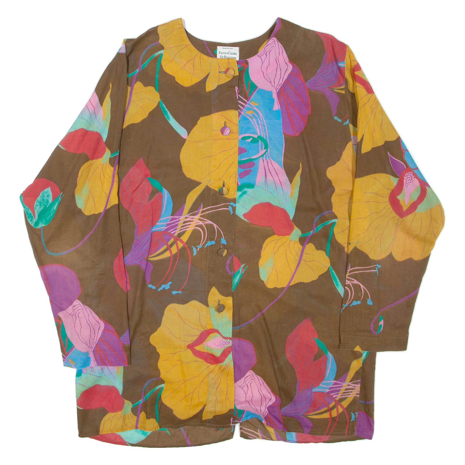 BENETTON Womens Printed Top Brown Long Sleeve Floral XL Refurbished - N/A refurbished available on Cerqular