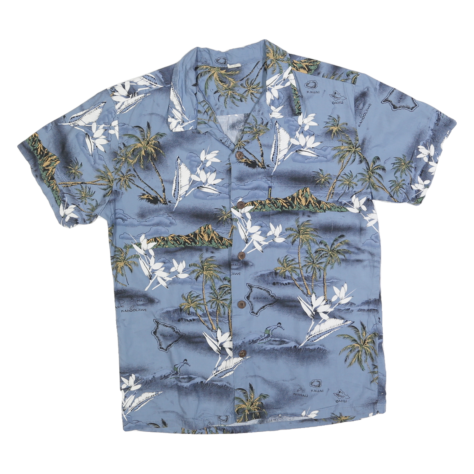 Mens Blue Hawaiian Style Cotton Blend Shirt S Tropical Palm Print Casual Summer Refurbished - N/A refurbished available on Cerqular