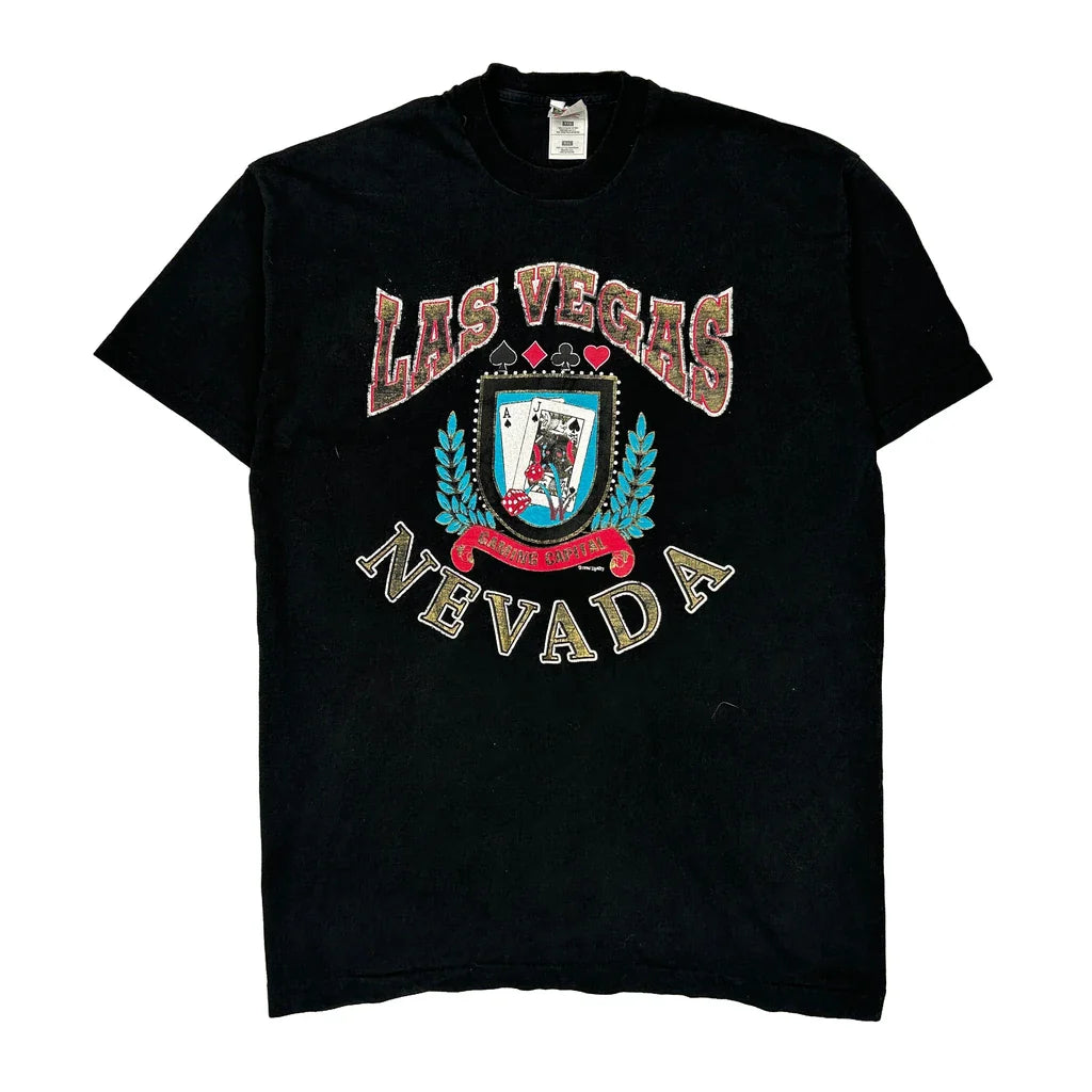 Las Vegas Nevada Fruit Of The Loom Graphic T-Shirt - 2XL Black Cotton Refurbished - Thrifted (note: this is a term often used to describe second- refurbished available on Cerqular