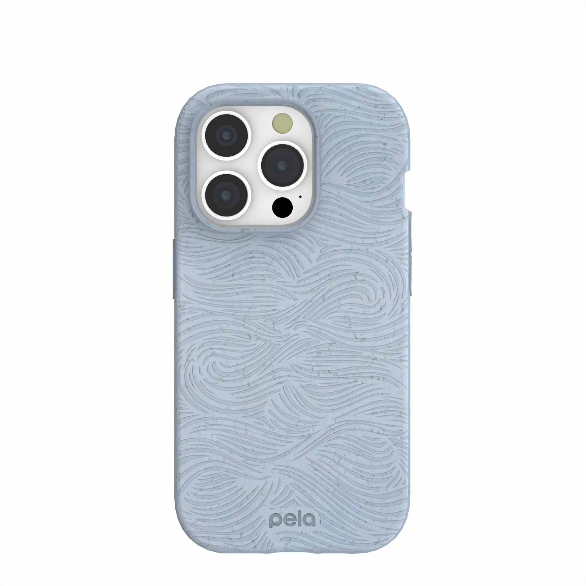 Powder Blue Ebb and Flow iPhone 15 Pro Case Refurbished - Pela Case refurbished available on Cerqular
