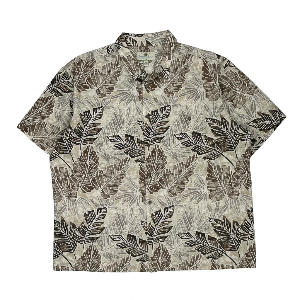 Island Shores Hawaiian Shirt - 2XL Beige Cotton Refurbished - Thrifted (note: this is a term often used to describe second- refurbished available on Cerqular
