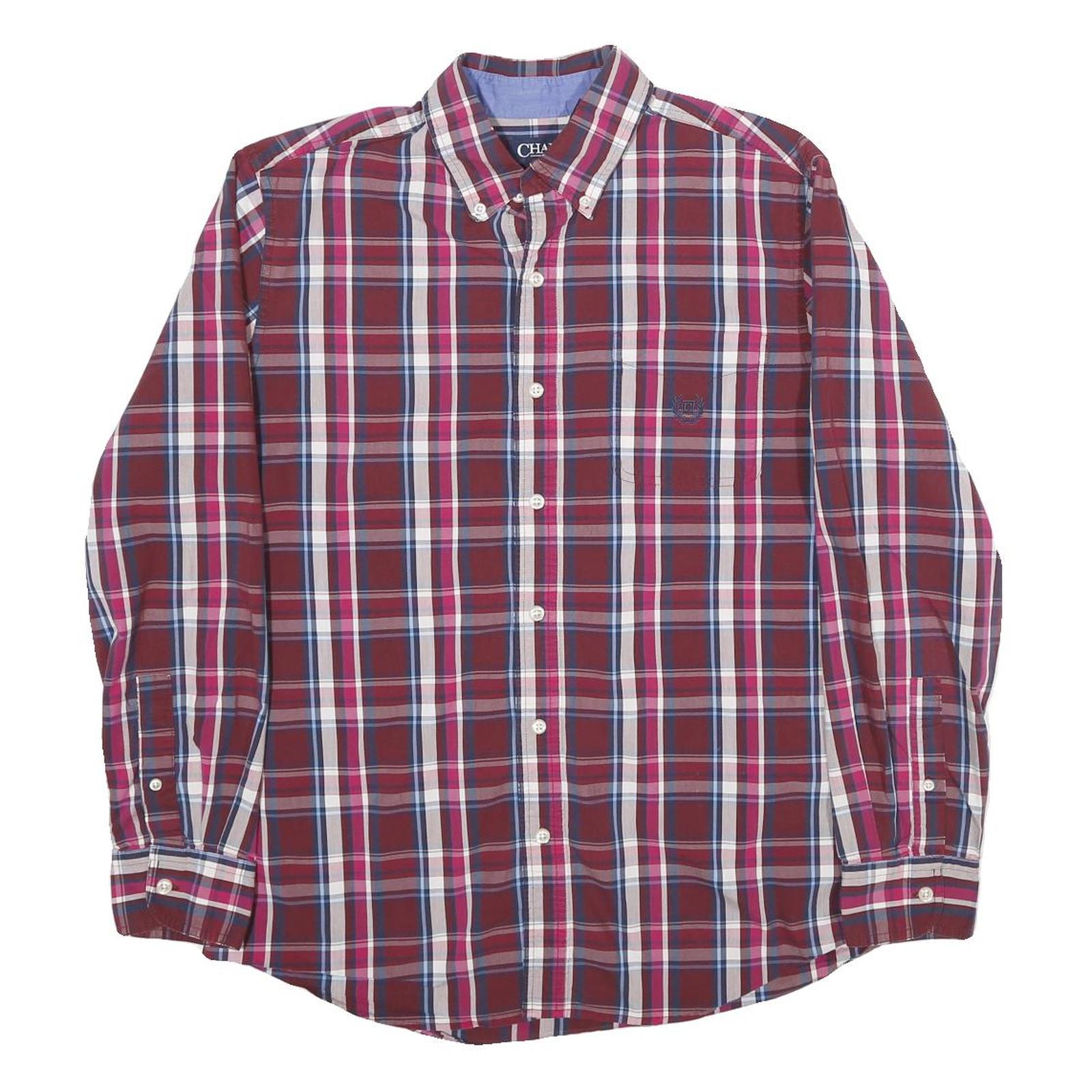 CHAPS Mens Red & Blue Check Shirt M Classic Long Sleeve Button-Down Cotton Refurbished - N/A refurbished available on Cerqular