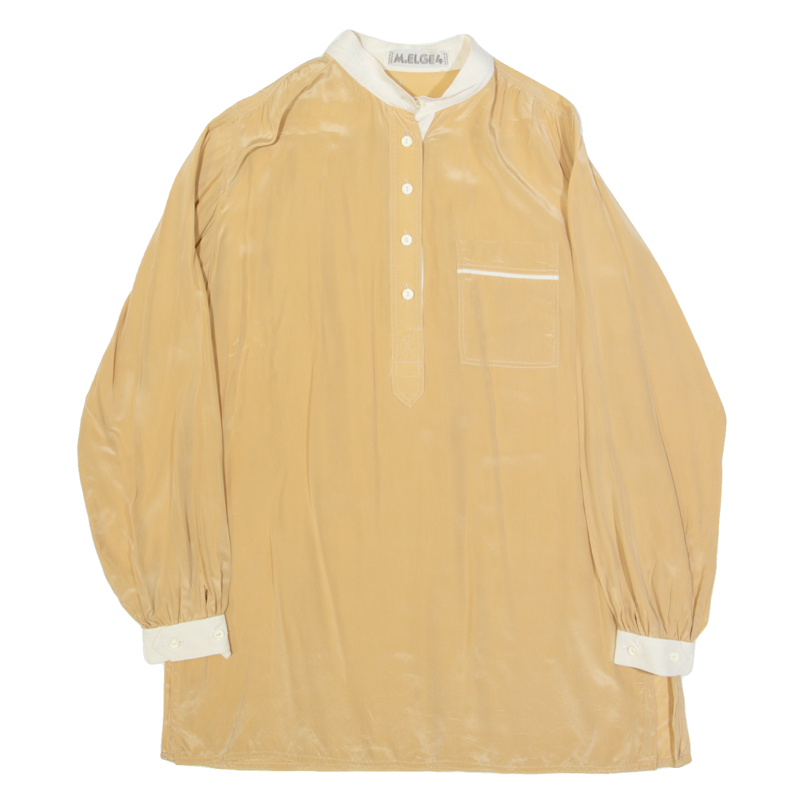 M ELGE 4 Womens Shirt Beige Collared Long Sleeve Silk L Refurbished - N/A refurbished available on Cerqular