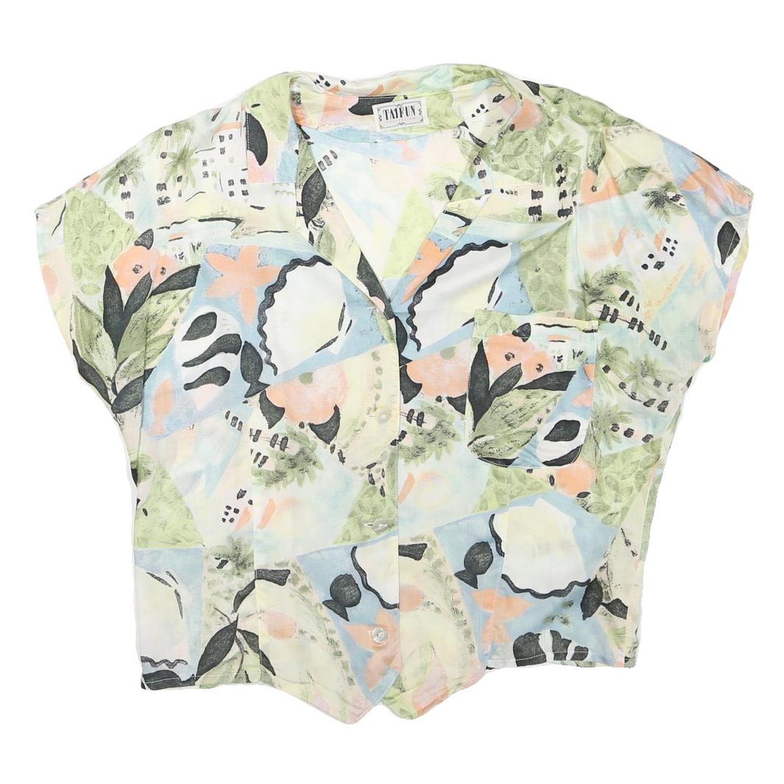 TAIFUN Womens Pastel Green & Blue Abstract Print Shirt Short Sleeve Collared M Refurbished - N/A refurbished available on Cerqular