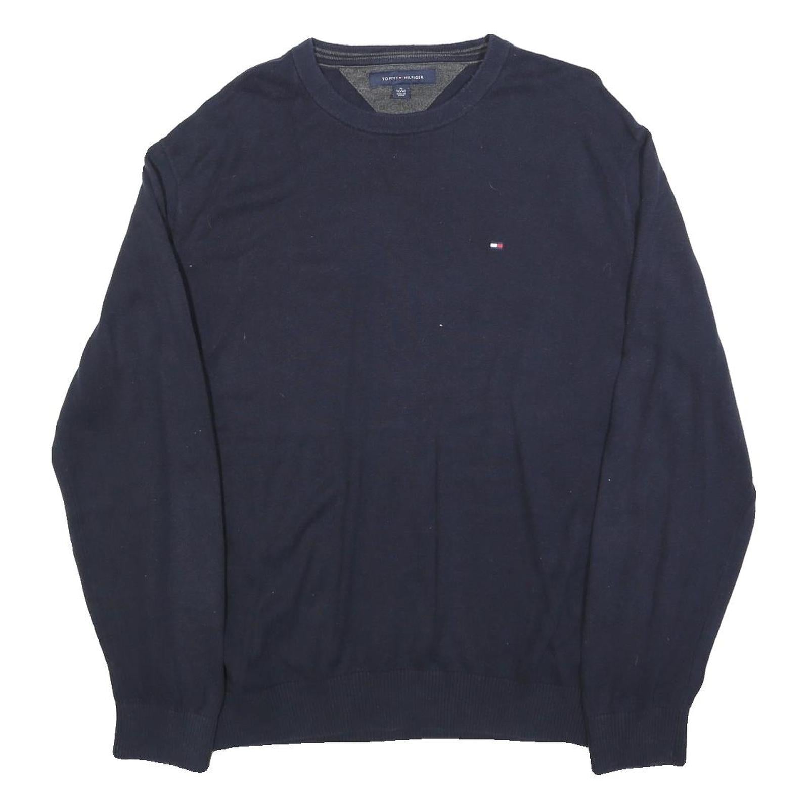 TOMMY HILFIGER Mens Navy Blue Classic Jumper Crew Neck Basic Knit XL Cotton Refurbished - N/A refurbished available on Cerqular