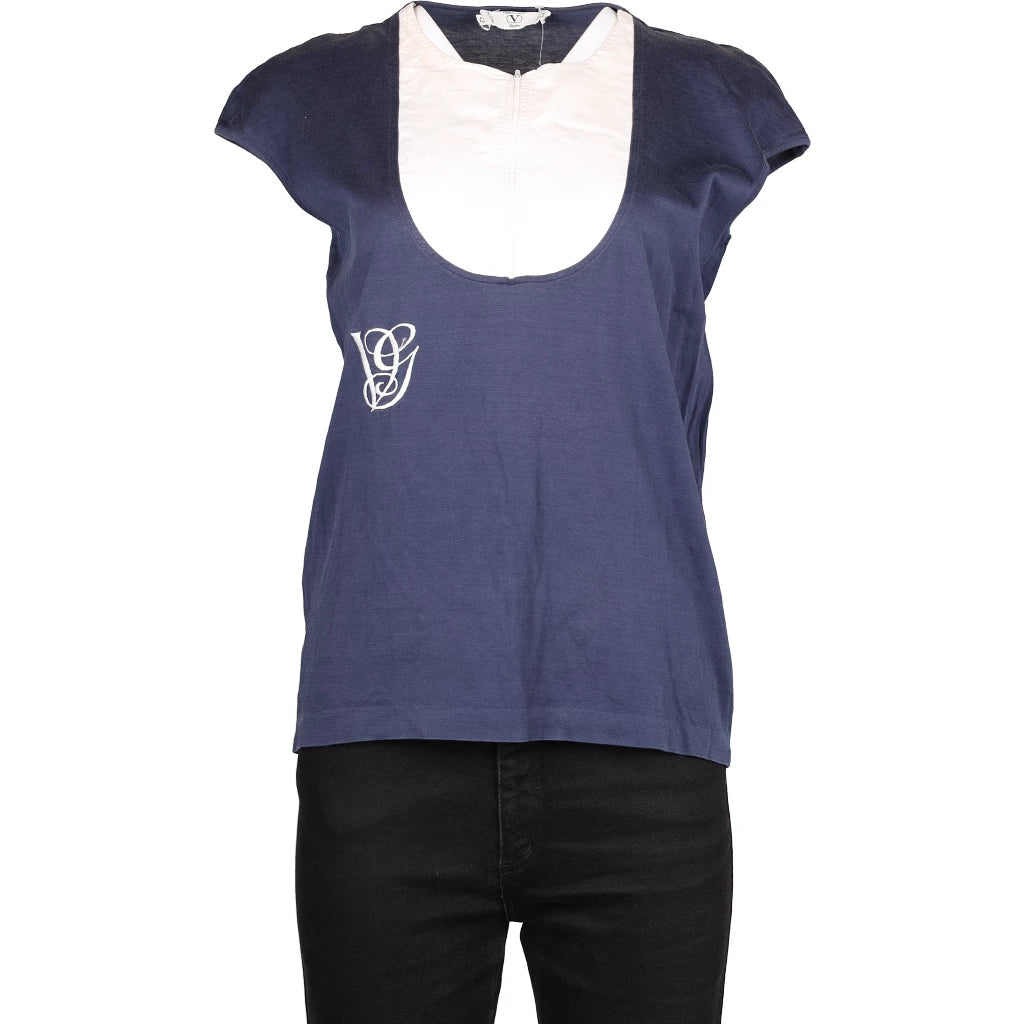 Valentino T-Shirt - Large Blue Cotton Refurbished - Thrifted (note: this is a term often used to describe second- refurbished available on Cerqular