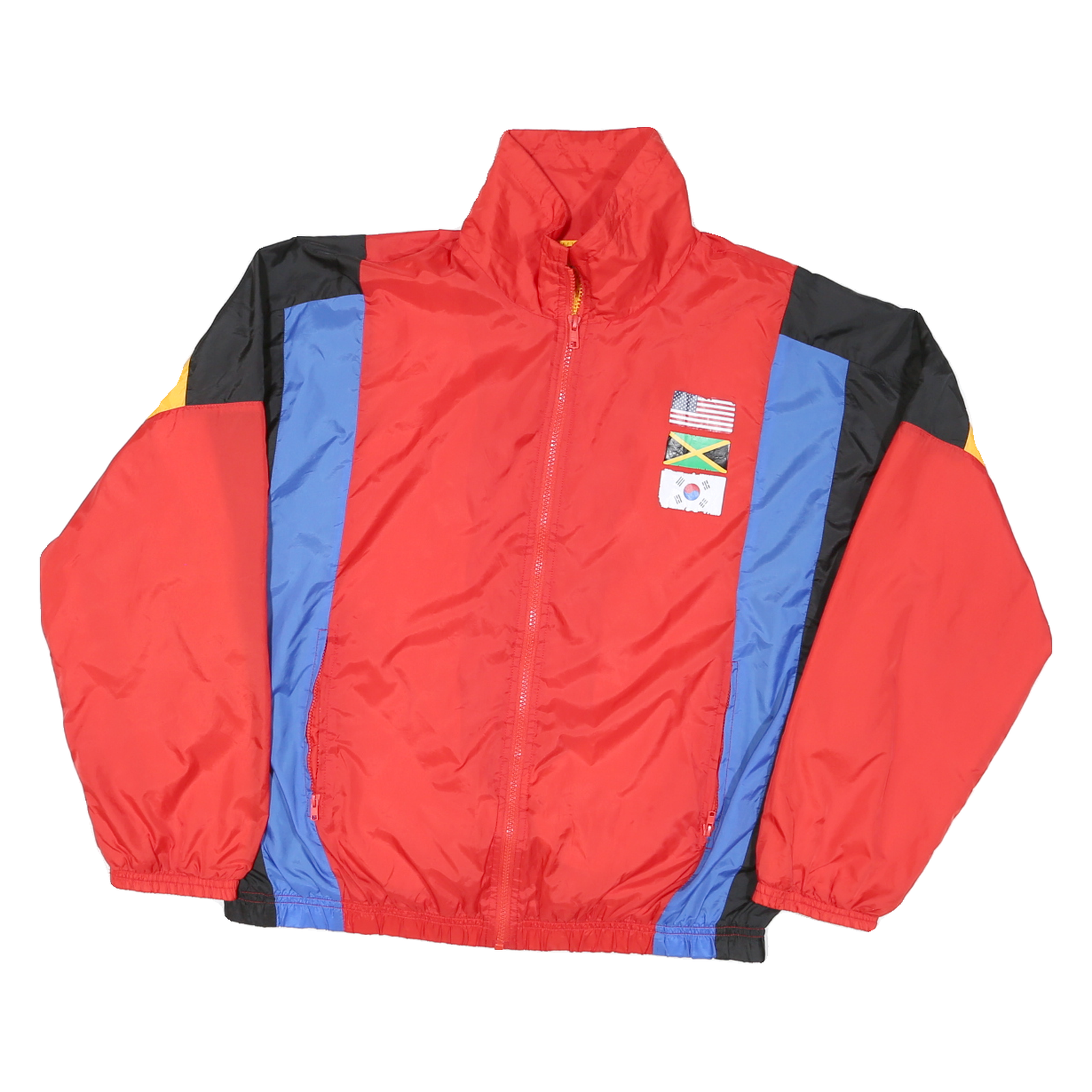 Mens Red & Blue Nylon Colourblock Jacket M Zip Casual Retro Lightweight Refurbished - N/A refurbished available on Cerqular