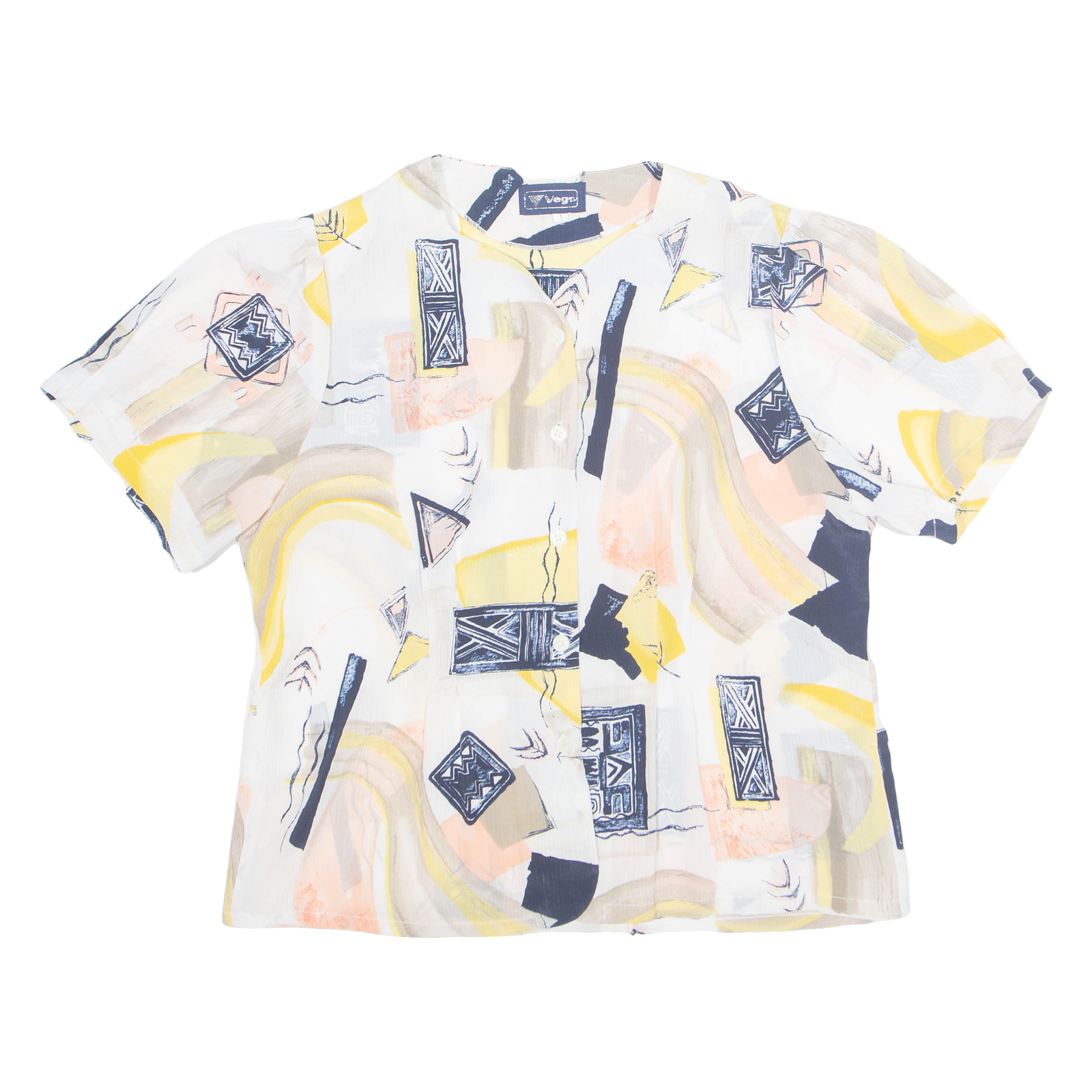 VEGO Womens Printed Shirt Cream V-Neck 90s Geometric L Refurbished - N/A refurbished available on Cerqular
