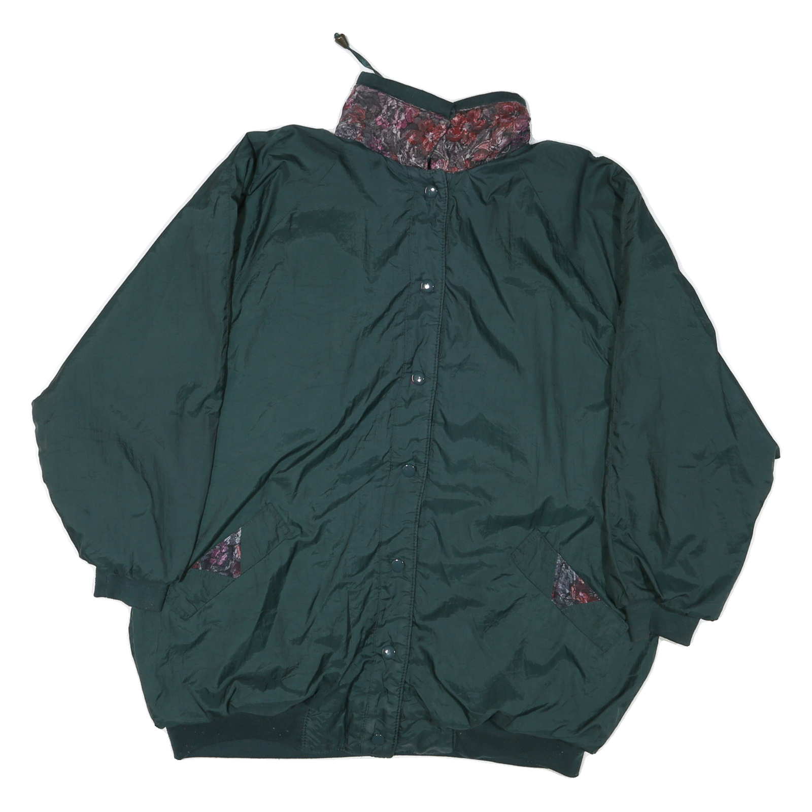 Womens Green Nylon Reversible Button Jacket L Plain Casual Lightweight Outerwear Refurbished - N/A refurbished available on Cerqular