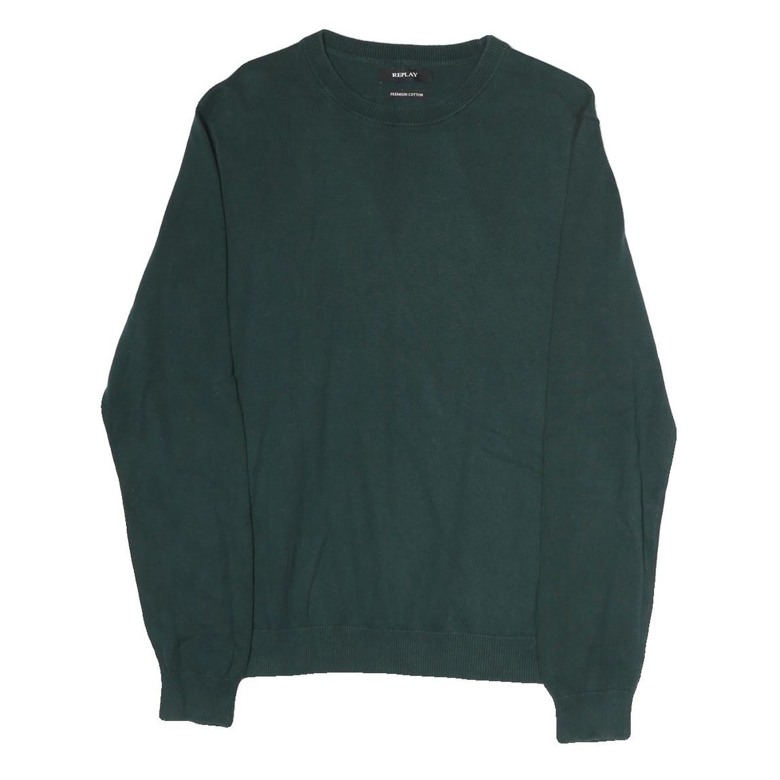 REPLAY Mens Green Jumper Plain Crew Neck Basic Knit M Casual Everyday Cotton Refurbished - N/A refurbished available on Cerqular