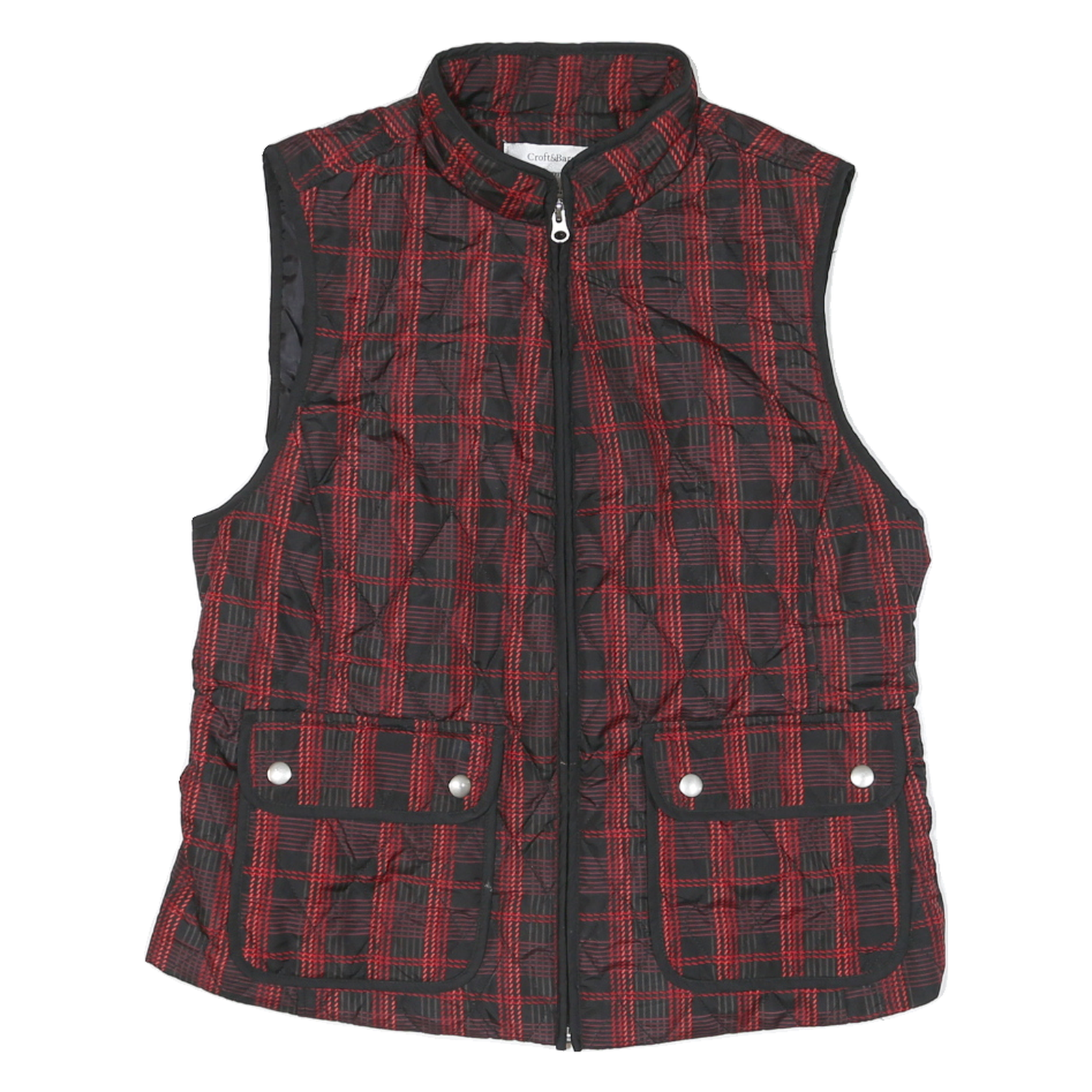 CROFT & BARROW Mens Black & Red Checked Quilted Waistcoat L Polyester Blend Refurbished - N/A refurbished available on Cerqular