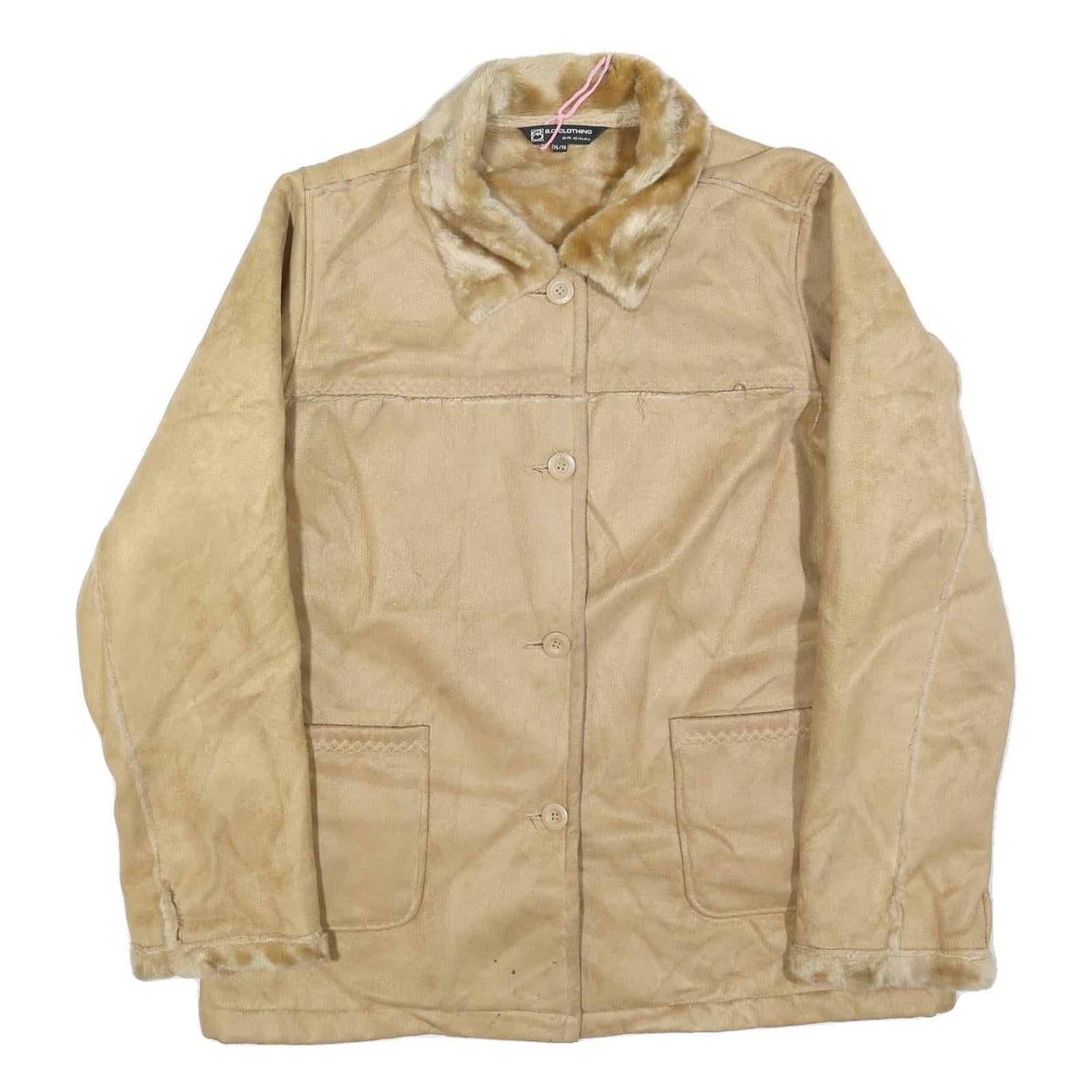 BC CLOTHING Womens Beige Faux Fur Collar Button Jacket XL Polyester Blend Plain Refurbished - N/A refurbished available on Cerqular