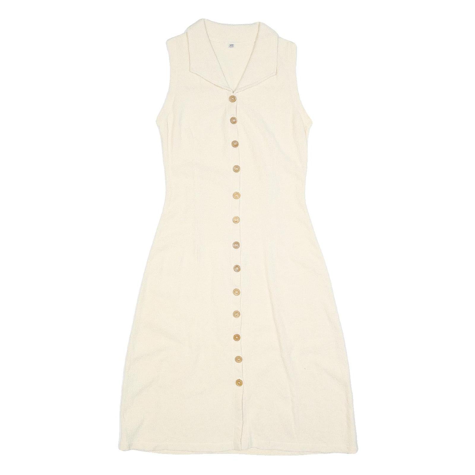 Womens Cream Sleeveless Button Front Day Dress Polyester Blend Size XS Collar Refurbished - N/A refurbished available on Cerqular