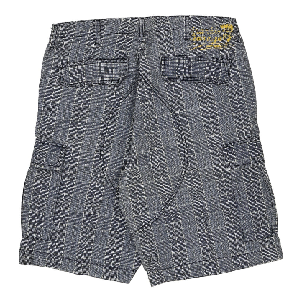 Frankie Garage Checked Cargo Shorts - 34W 11L Blue Cotton Refurbished - Thrifted (note: this is a term often used to describe second- refurbished available on Cerqular