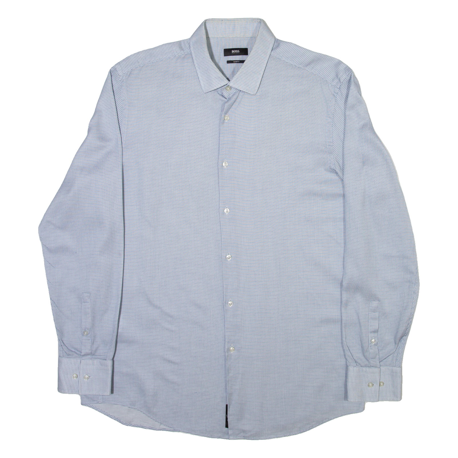 BOSS Slim Fit Mens Shirt Blue Check Long Sleeve L Refurbished - N/A refurbished available on Cerqular