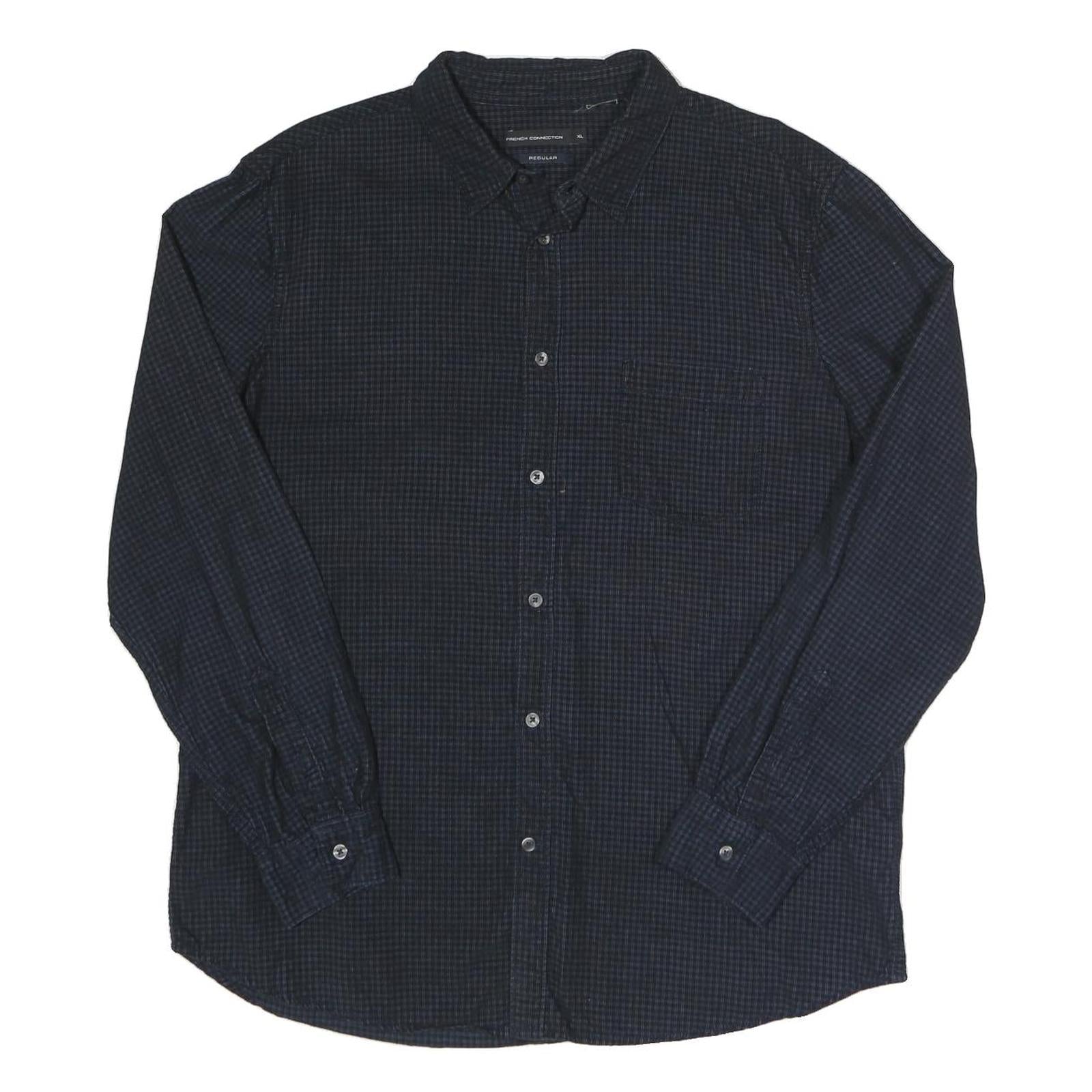 FRENCH CONNECTION Mens Navy Blue Check Shirt L Cotton Long Sleeve Casual Twill Refurbished - N/A refurbished available on Cerqular