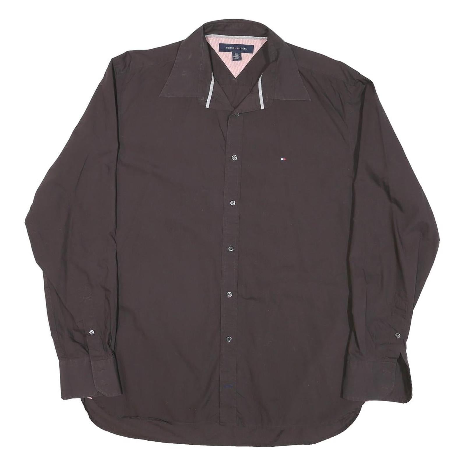 TOMMY HILFIGER Mens Black Button Down Shirt L Classic Fit Cotton Blend Refurbished - N/A refurbished available on Cerqular