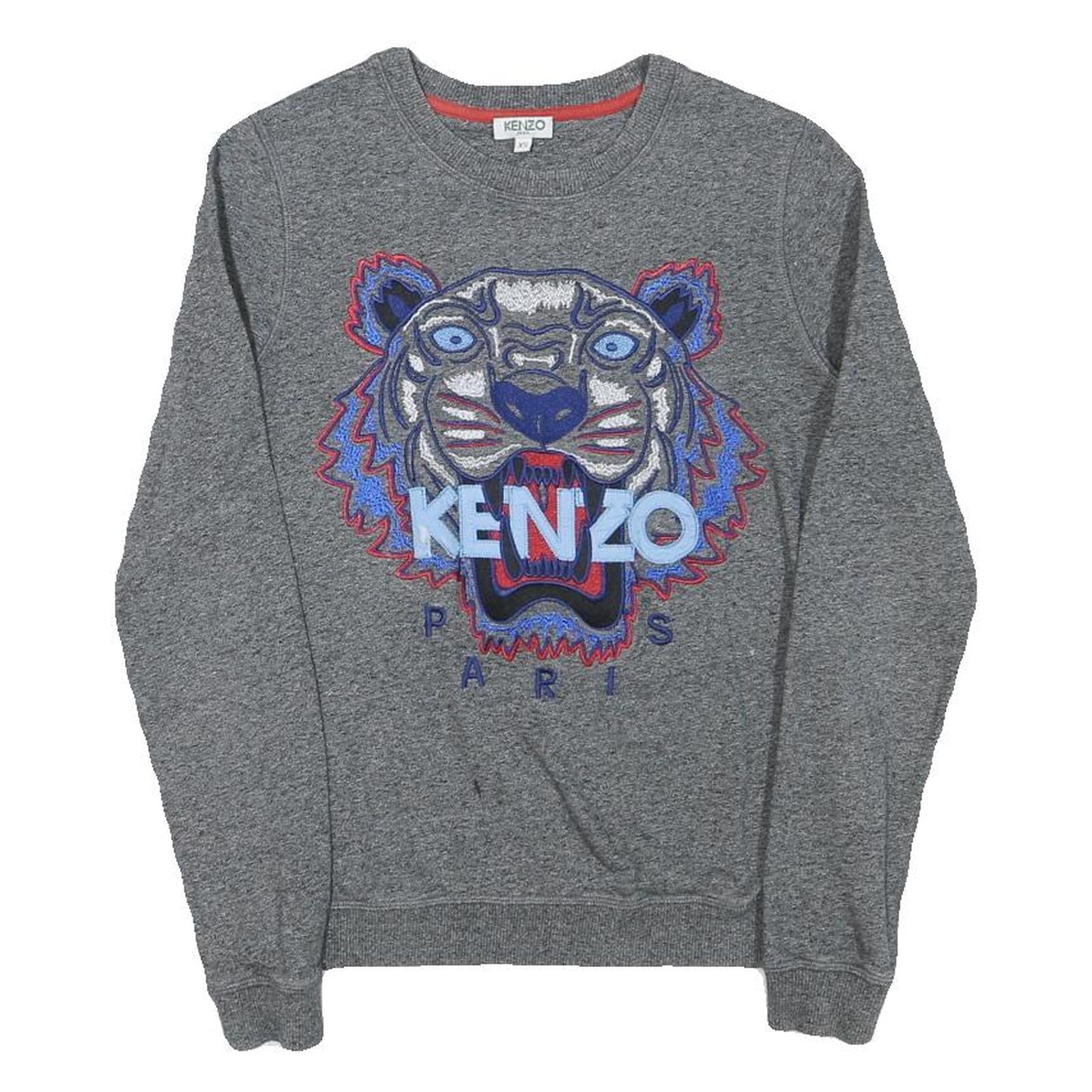 KENZO Mens Grey Cotton Blend Crew Neck XS Embroidered Tiger Sweatshirt Refurbished - N/A refurbished available on Cerqular