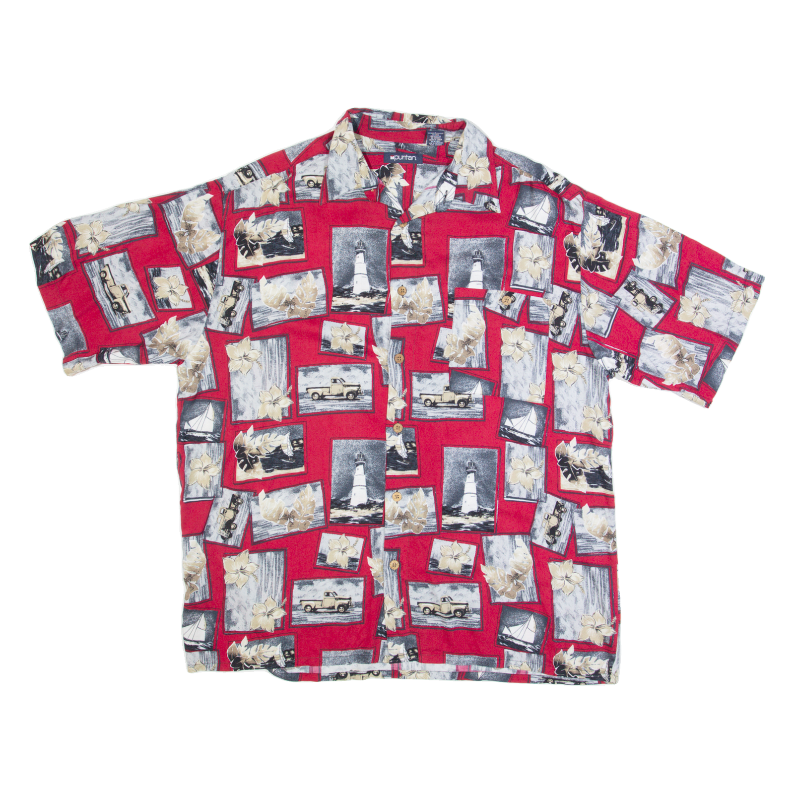 PURITAN Mens Hawaiian Shirt Red L Refurbished - N/A refurbished available on Cerqular