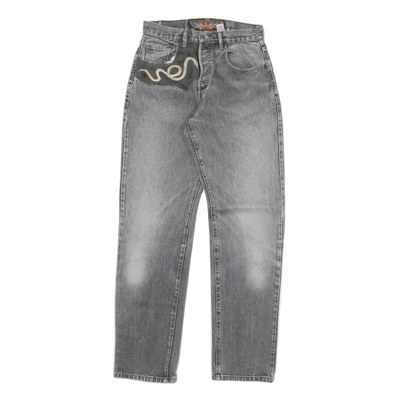JOHNNY HALLYDAY Mens Grey Regular Fit Straight Denim Jeans W30 L33 Snake Print Refurbished - N/A refurbished available on Cerqular