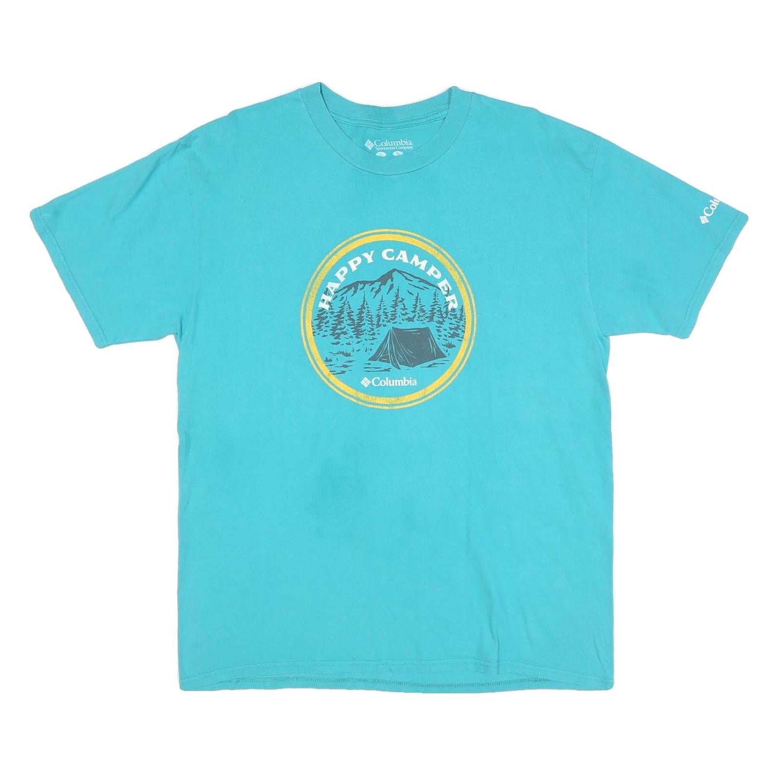 COLUMBIA Mens Blue Happy Camper Graphic T-Shirt L Short Sleeve Crew Neck Outdoor Refurbished - N/A refurbished available on Cerqular