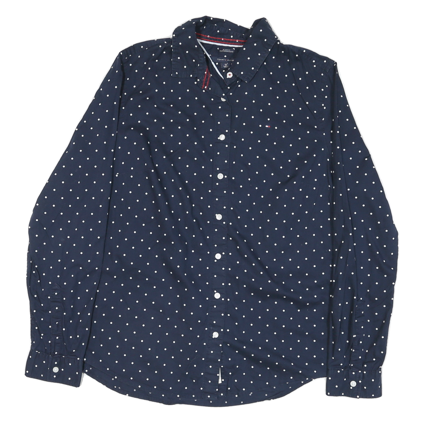 TOMMY HILFIGER Womens Navy Blue & White Polka Dot Shirt M Cotton Blend Refurbished - N/A refurbished available on Cerqular