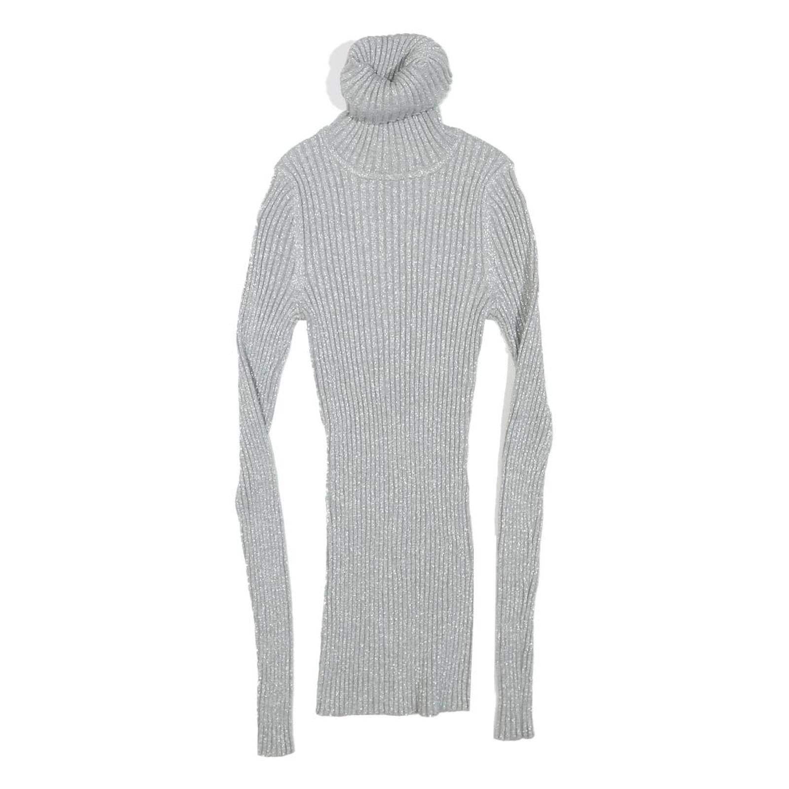 EXPRESS Womens Silver Ribbed Top Long Sleeve Roll Neck S Slim Fit Refurbished - N/A refurbished available on Cerqular