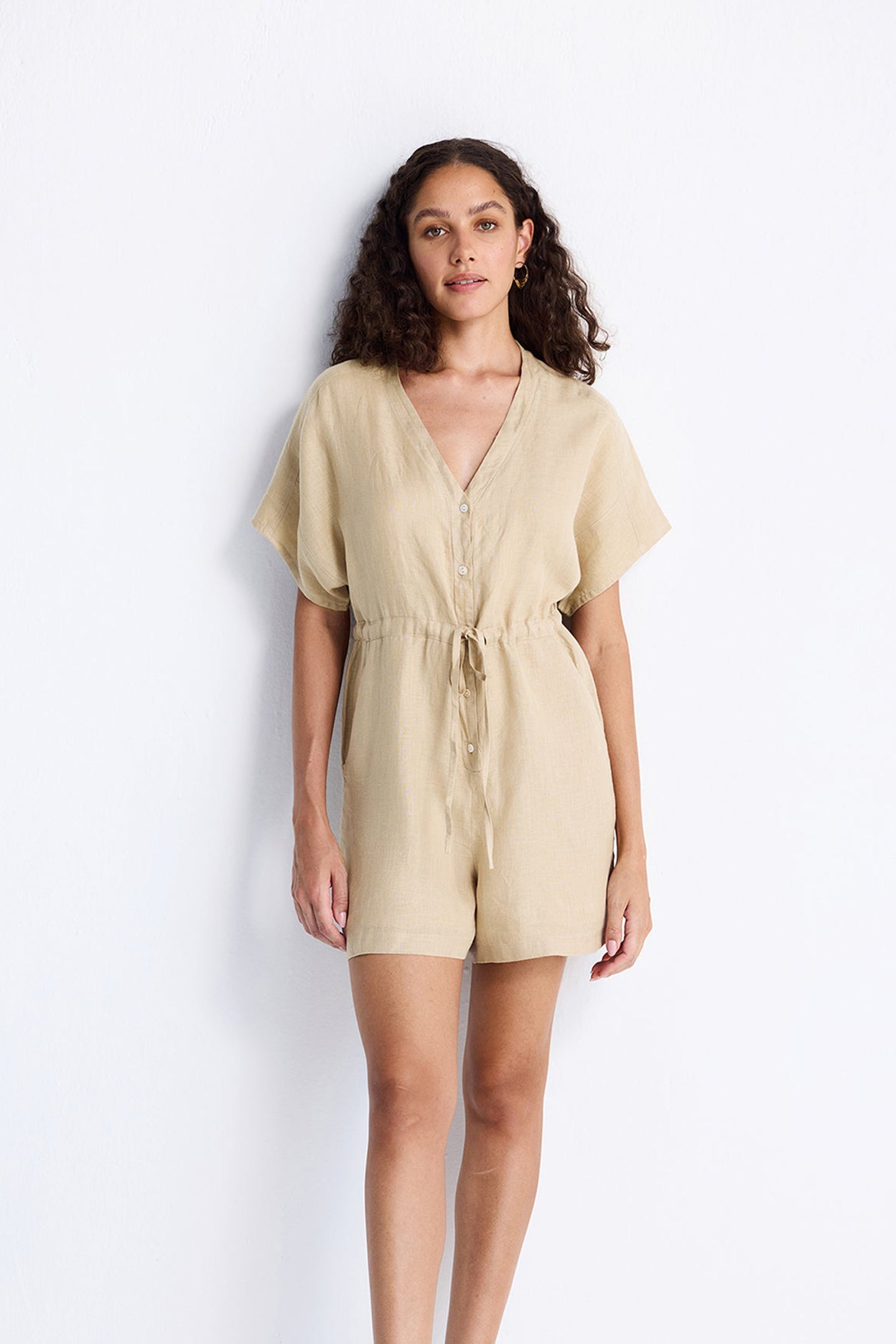Buy V neck Drawstring Romper in Neutral Beige | Color: Neutral Beige | Size: M Refurbished - $174.00 V neck Drawstring Romper in Neutral Beige | Color: Neutral Beige | Size: M Refurbished - Resistor (Note: This is a generic term for an electronic component, refurbished available on Cerqular