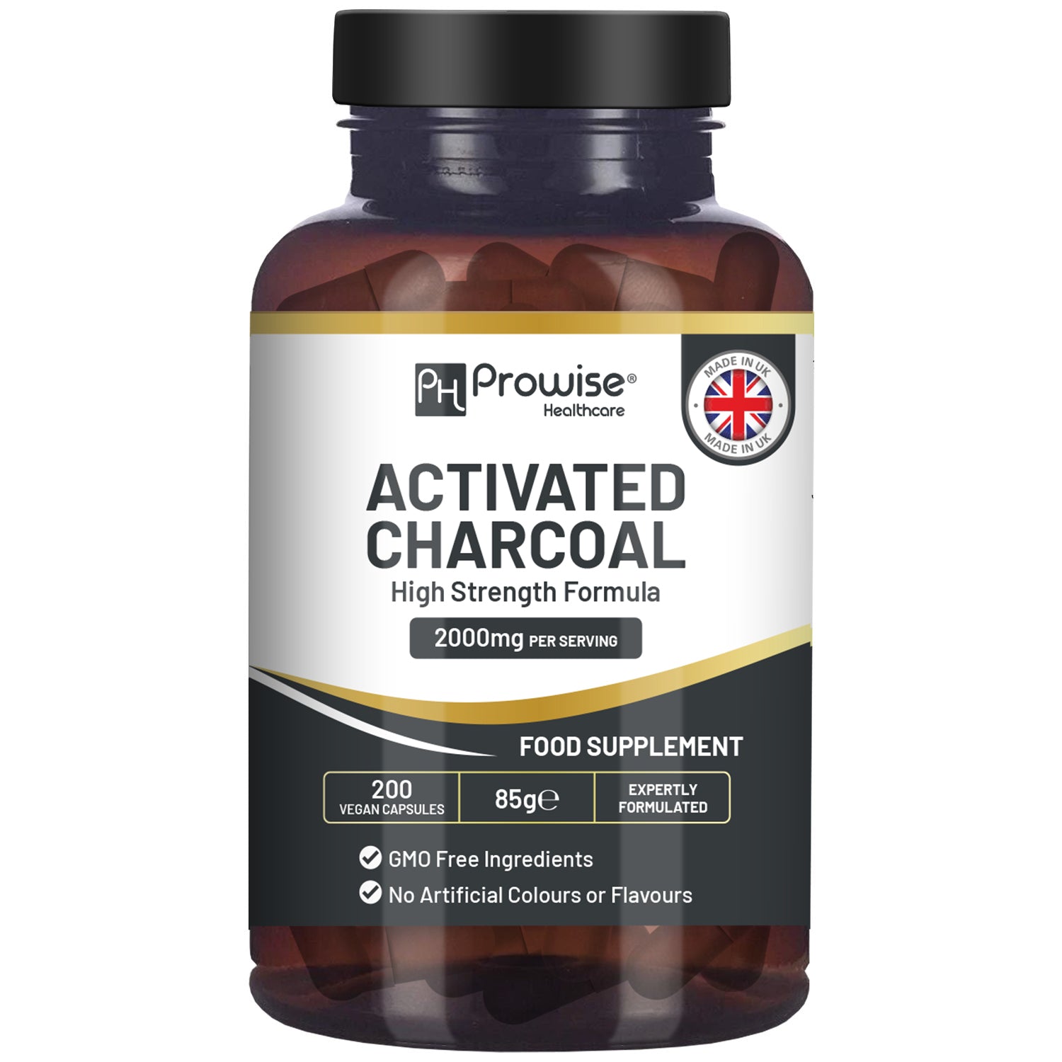 Activated Charcoal Capsules - 200 High Strength Vegan Capsules- 2000mg per serving I Made in the UK by Prowise Healthcare Refurbished - Prowise Healthcare refurbished available on Cerqular