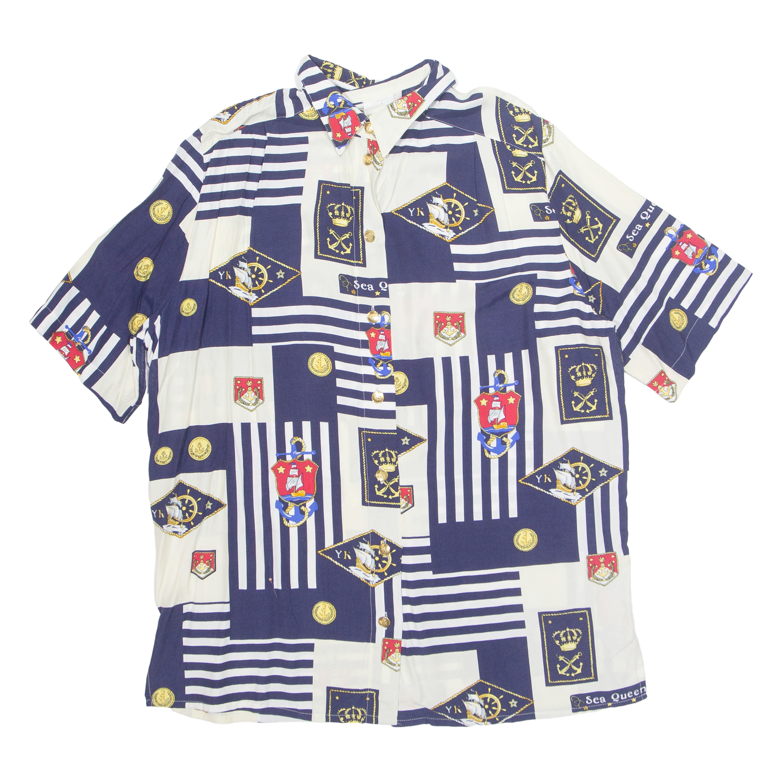 Womens Oversized Shirt Blue Collared Crazy Pattern L Refurbished - N/A refurbished available on Cerqular