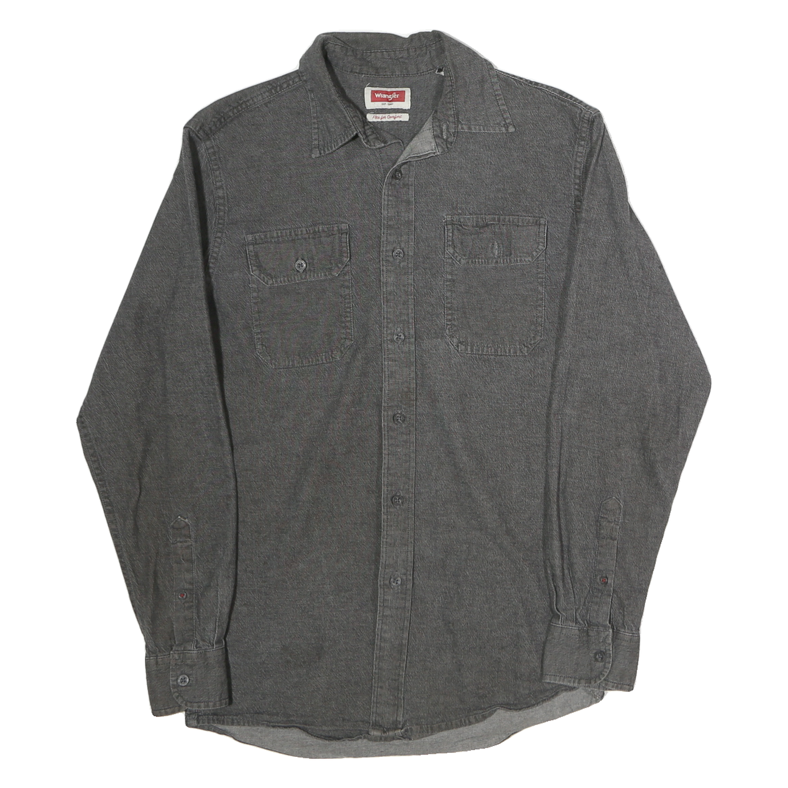 WRANGLER Mens Grey Cotton Shirt M Casual Button Front Long Sleeve Refurbished - N/A refurbished available on Cerqular