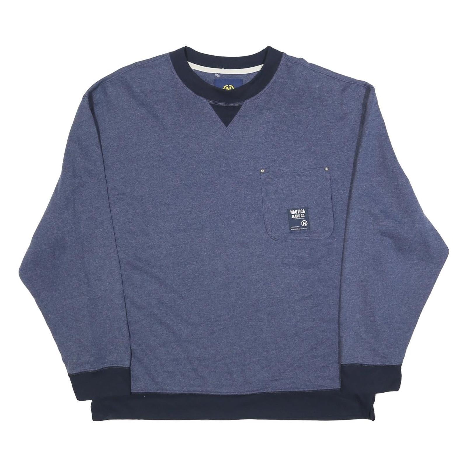 NAUTICA Mens Blue & Navy Crew Neck 2XL Pocket Logo Sweatshirt Cotton Blend Refurbished - N/A refurbished available on Cerqular