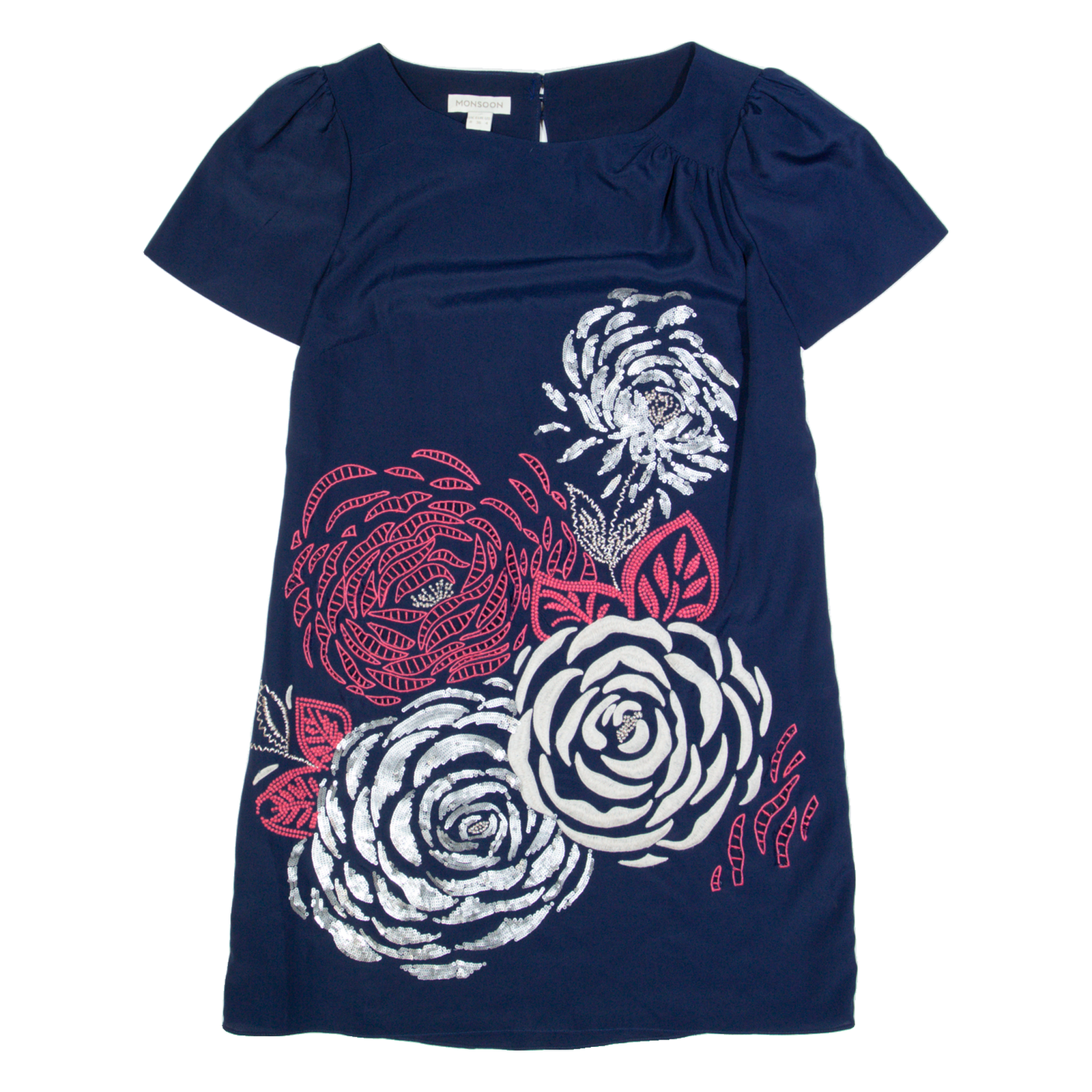 MONSOON Oversized Womens Shift Dress Blue Short Sleeve Knee Length UK 8 Refurbished - N/A refurbished available on Cerqular