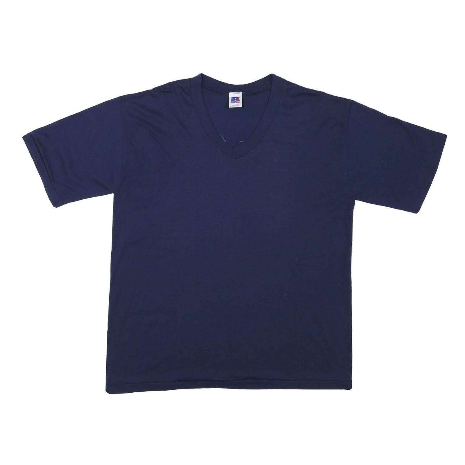 RUSSELL ATHLETIC Mens Navy Blue Graphic T-Shirt L Short Sleeve V-Neck Casual Refurbished - N/A refurbished available on Cerqular