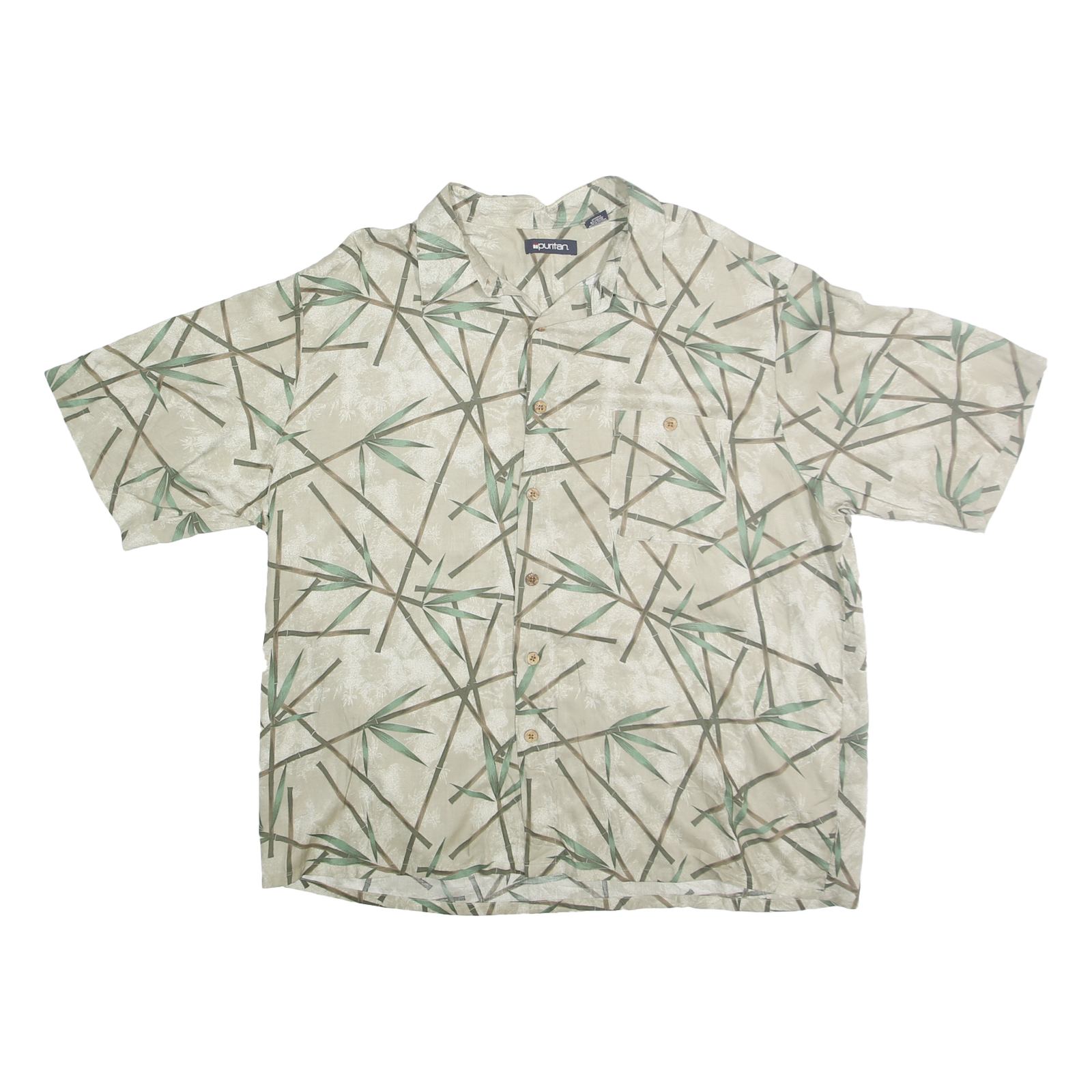 PURITAN Mens Beige & Green Rayon Short Sleeve Shirt XL Lightweight Printed Refurbished - N/A refurbished available on Cerqular