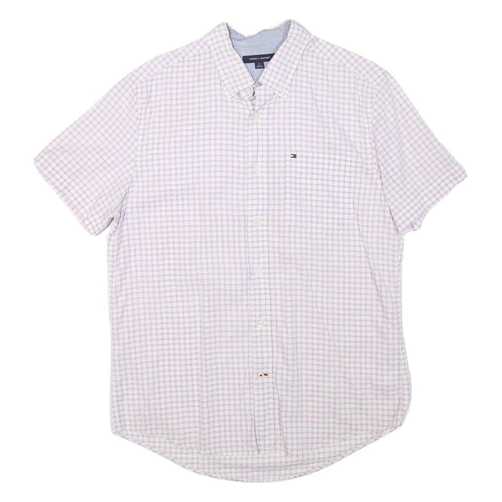 TOMMY HILFIGER Mens White & Pink Checked Shirt M Short Sleeve Button Down Cotton Refurbished - N/A refurbished available on Cerqular