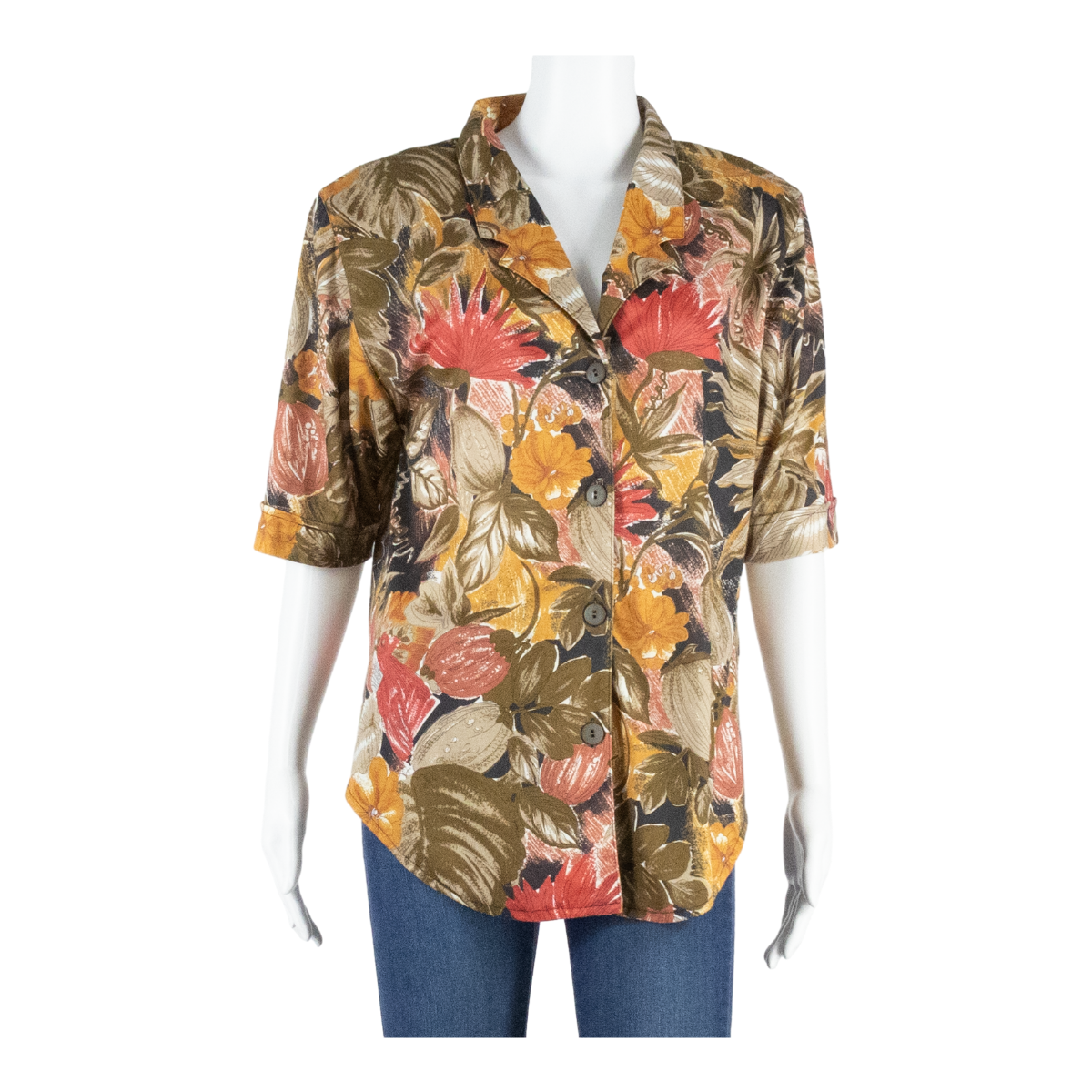 Womens Printed Blouse Brown V-Neck Floral L Refurbished - N/A refurbished available on Cerqular