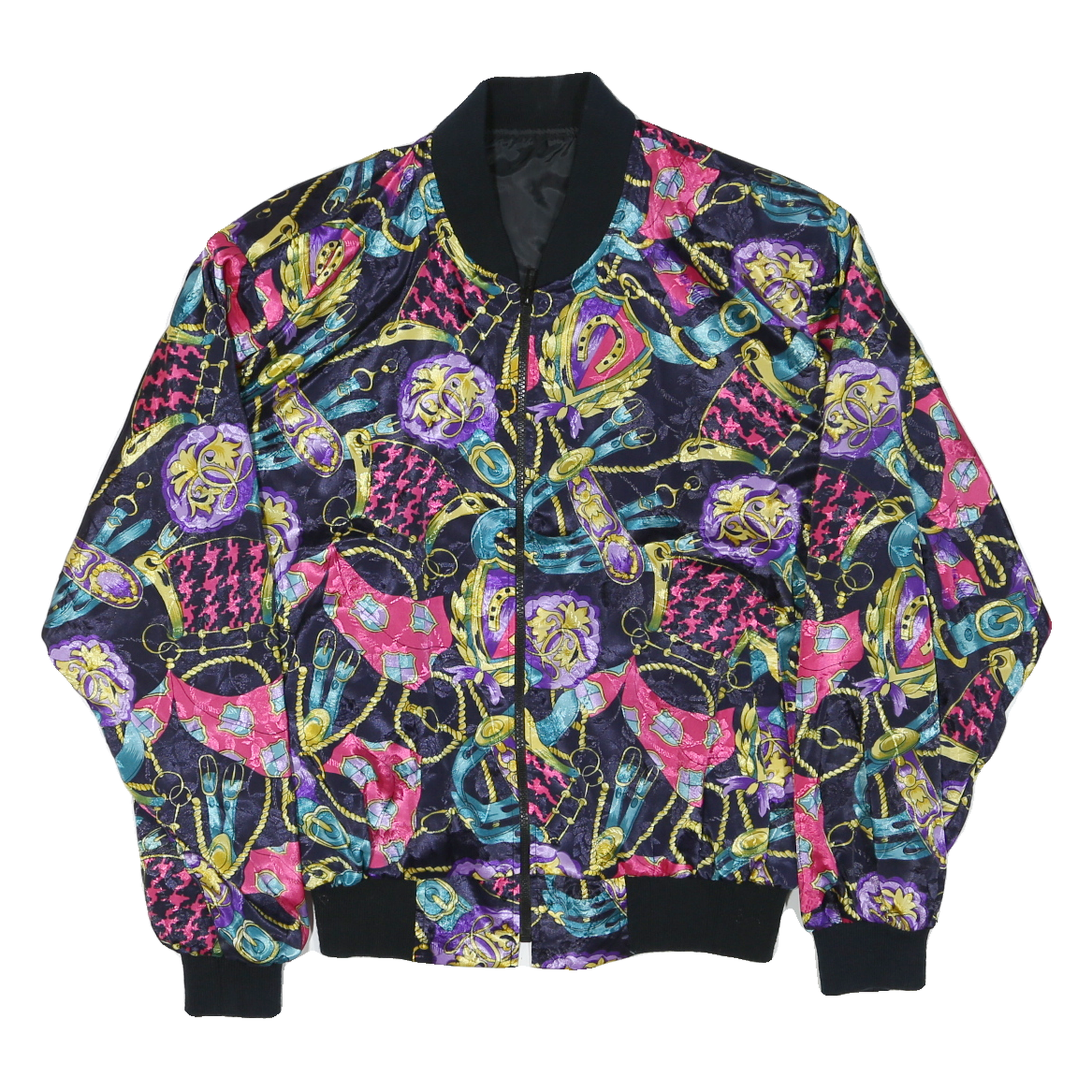 Womens Black & Pink Colourful Abstract Pattern Zip Jacket M Polyester Blend Refurbished - N/A refurbished available on Cerqular