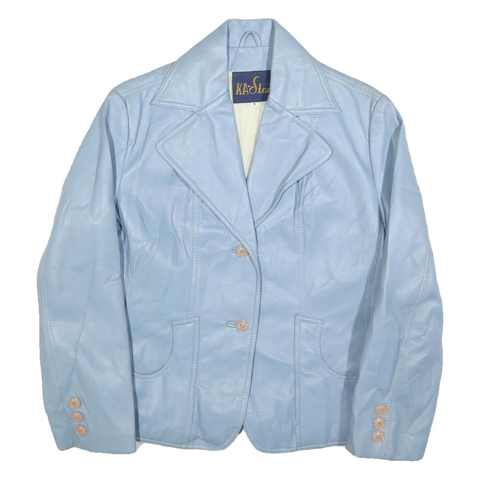 KA-STAR Womens Blue Leather Button Jacket M Plain Button Closure Stylish Refurbished - N/A refurbished available on Cerqular
