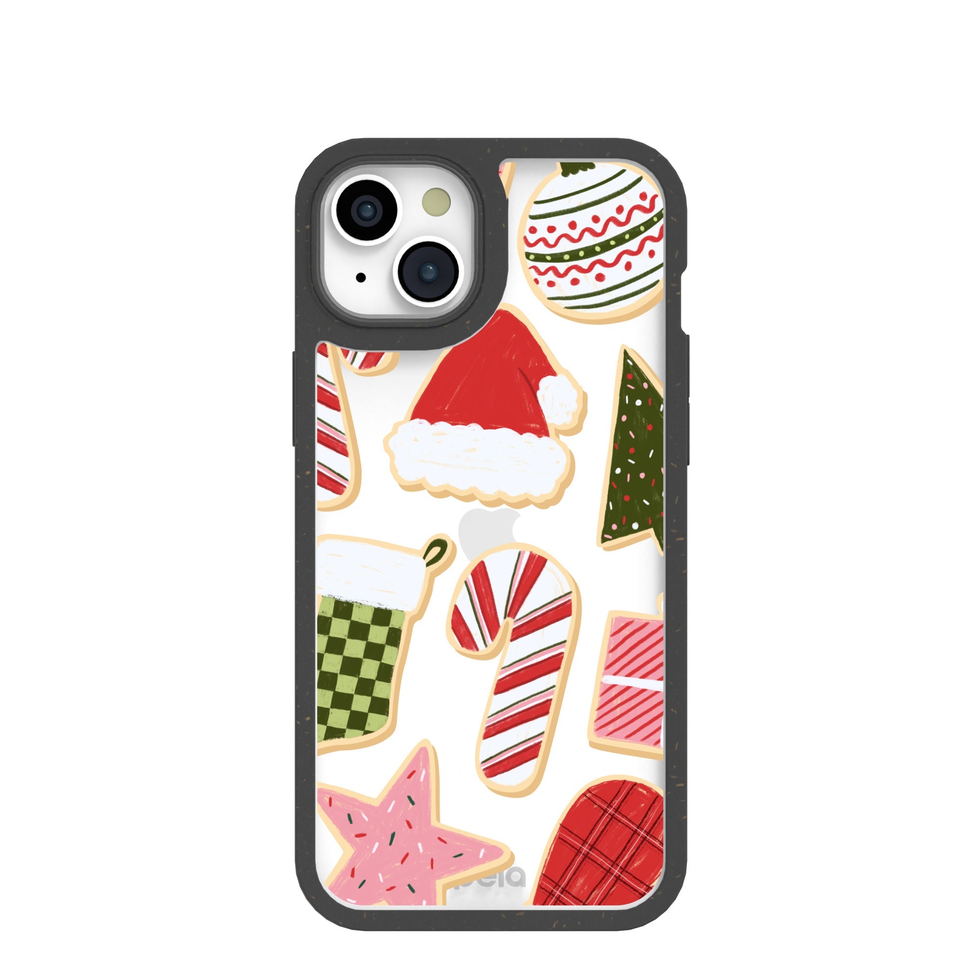 Clear Festive Cookies iPhone 15 Plus Case With Black Ridge Refurbished - Pela Case refurbished available on Cerqular