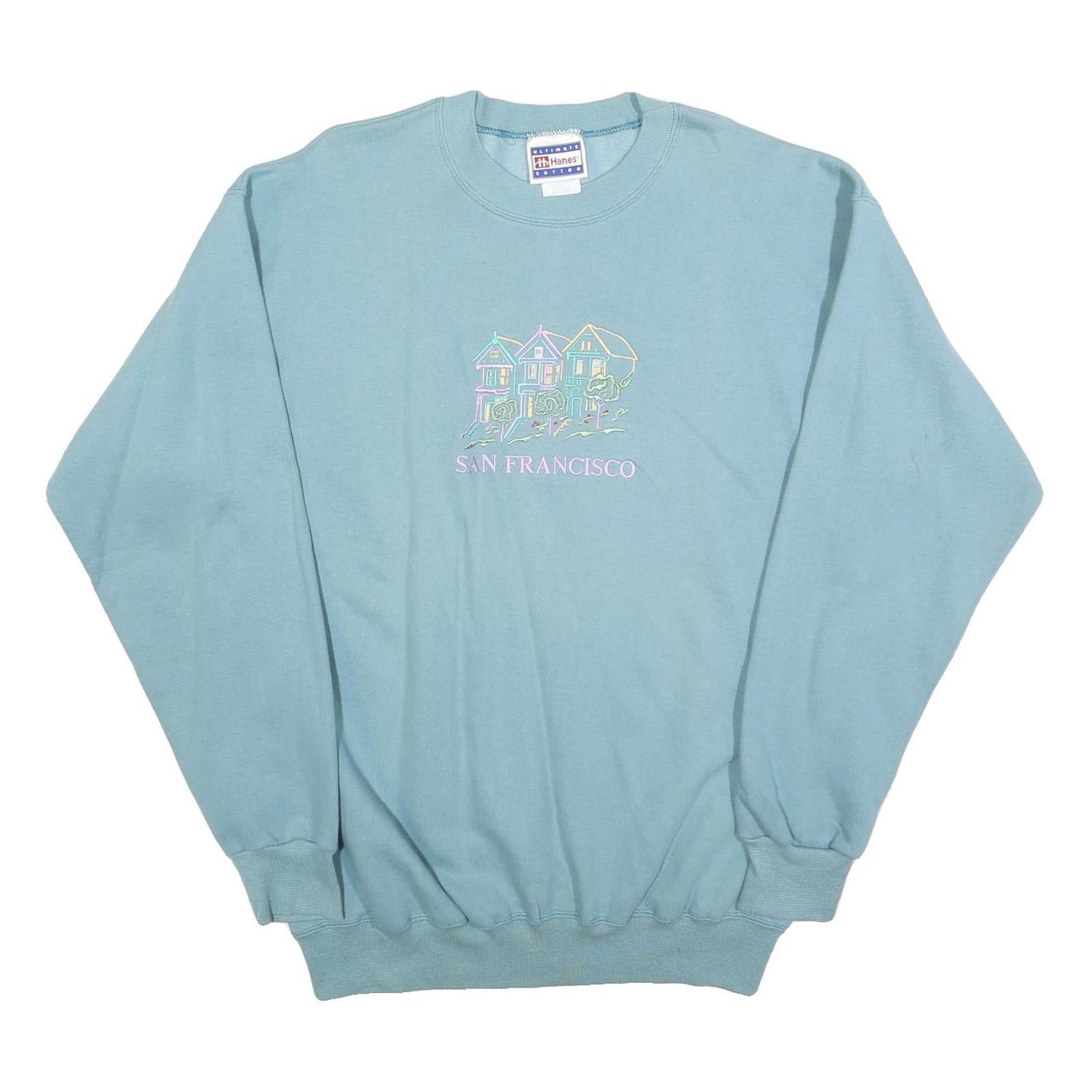 HANES Womens Blue San Francisco Crew Neck M Cotton Blend Sweatshirt Casual Refurbished - N/A refurbished available on Cerqular