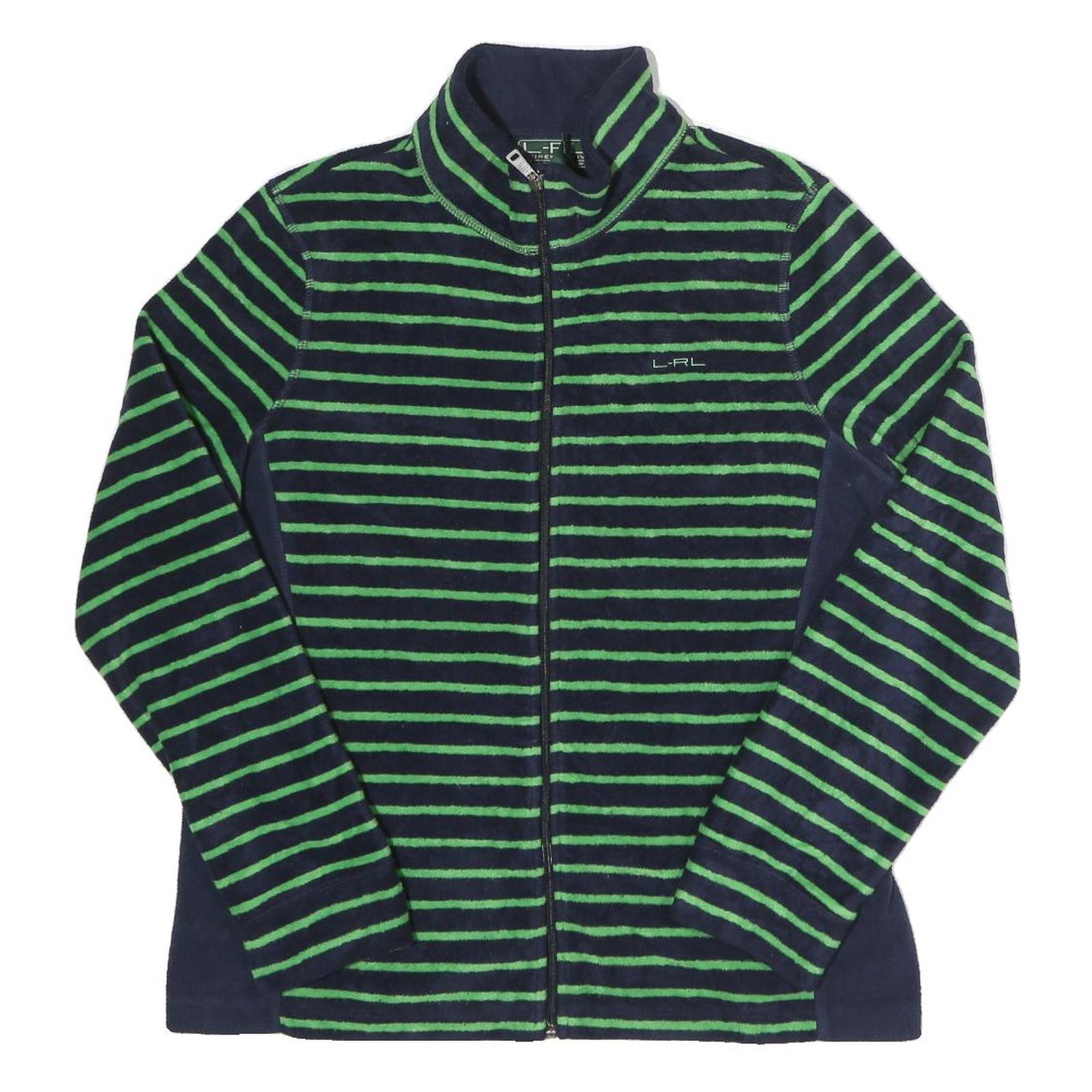 LAUREN RALPH LAUREN Womens Navy Blue & Green Striped Zip Jacket L Polyester Refurbished - N/A refurbished available on Cerqular