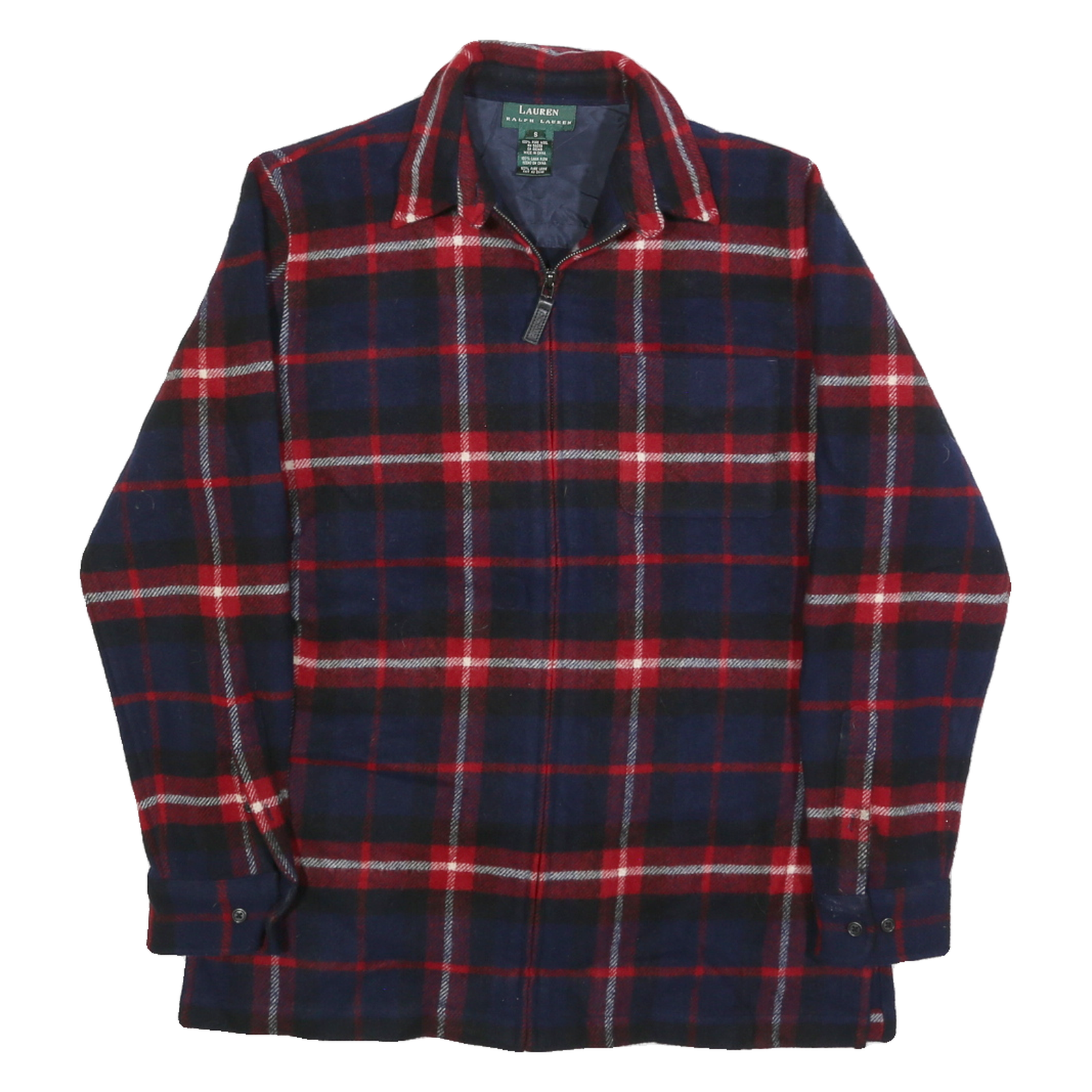 LAUREN RALPH LAUREN Womens Navy & Red Checked Wool Zip Jacket S Woven Casual Refurbished - N/A refurbished available on Cerqular