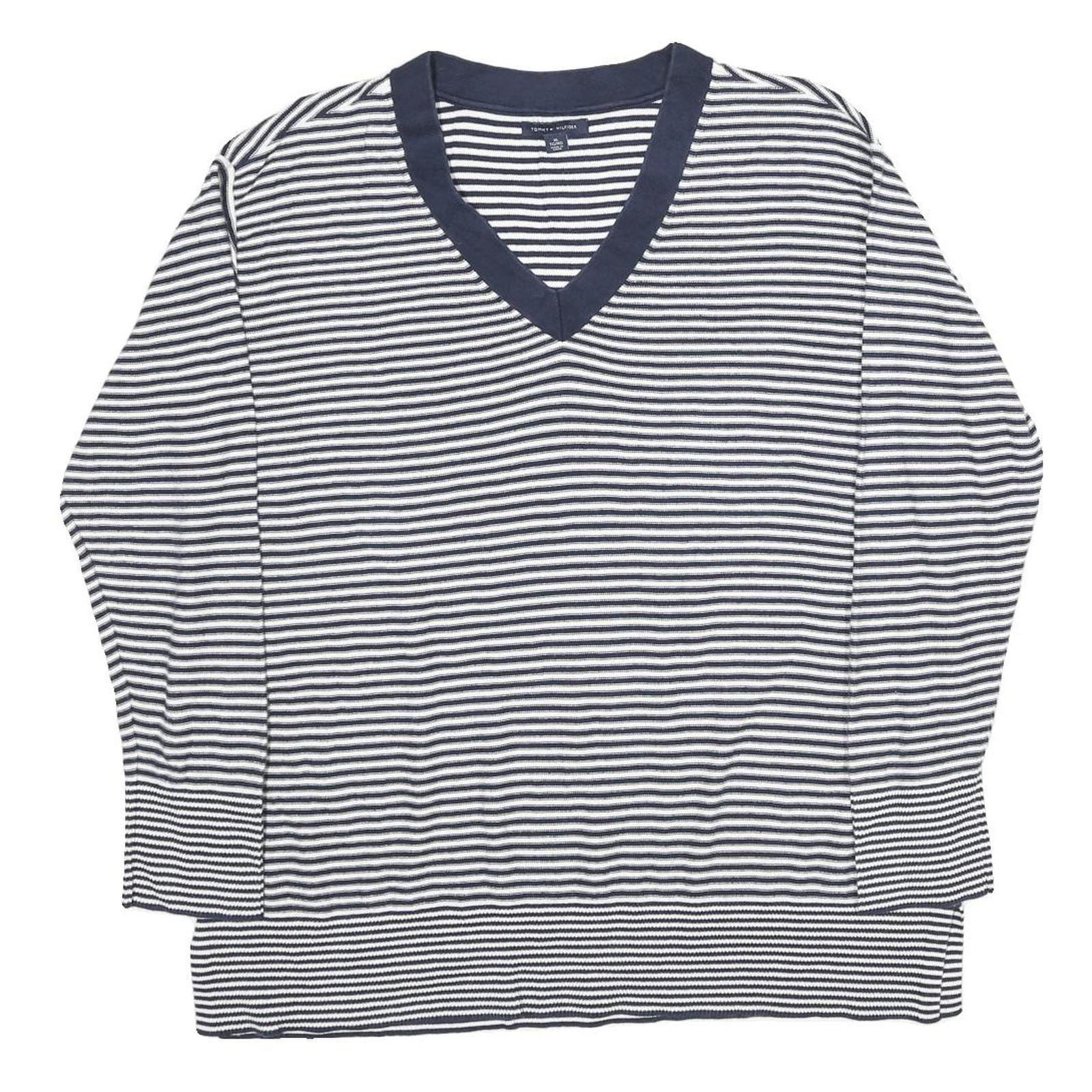 TOMMY HILFIGER Womens Navy & White Patterned Jumper V-Neck Basic Knit XL Striped Refurbished - N/A refurbished available on Cerqular