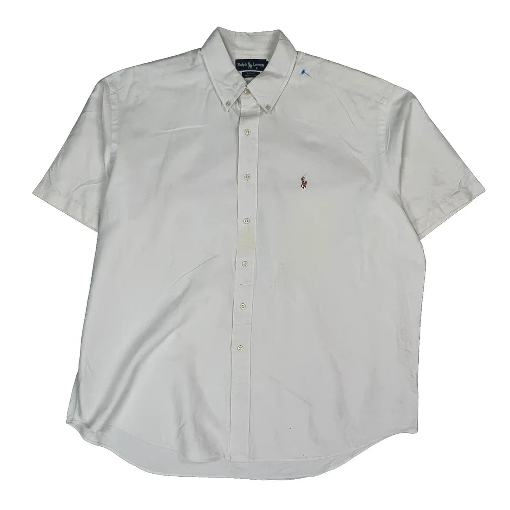 Blake Ralph Lauren Short Sleeve Shirt - XL White Cotton Refurbished - Thrifted (note: this is a term often used to describe second- refurbished available on Cerqular