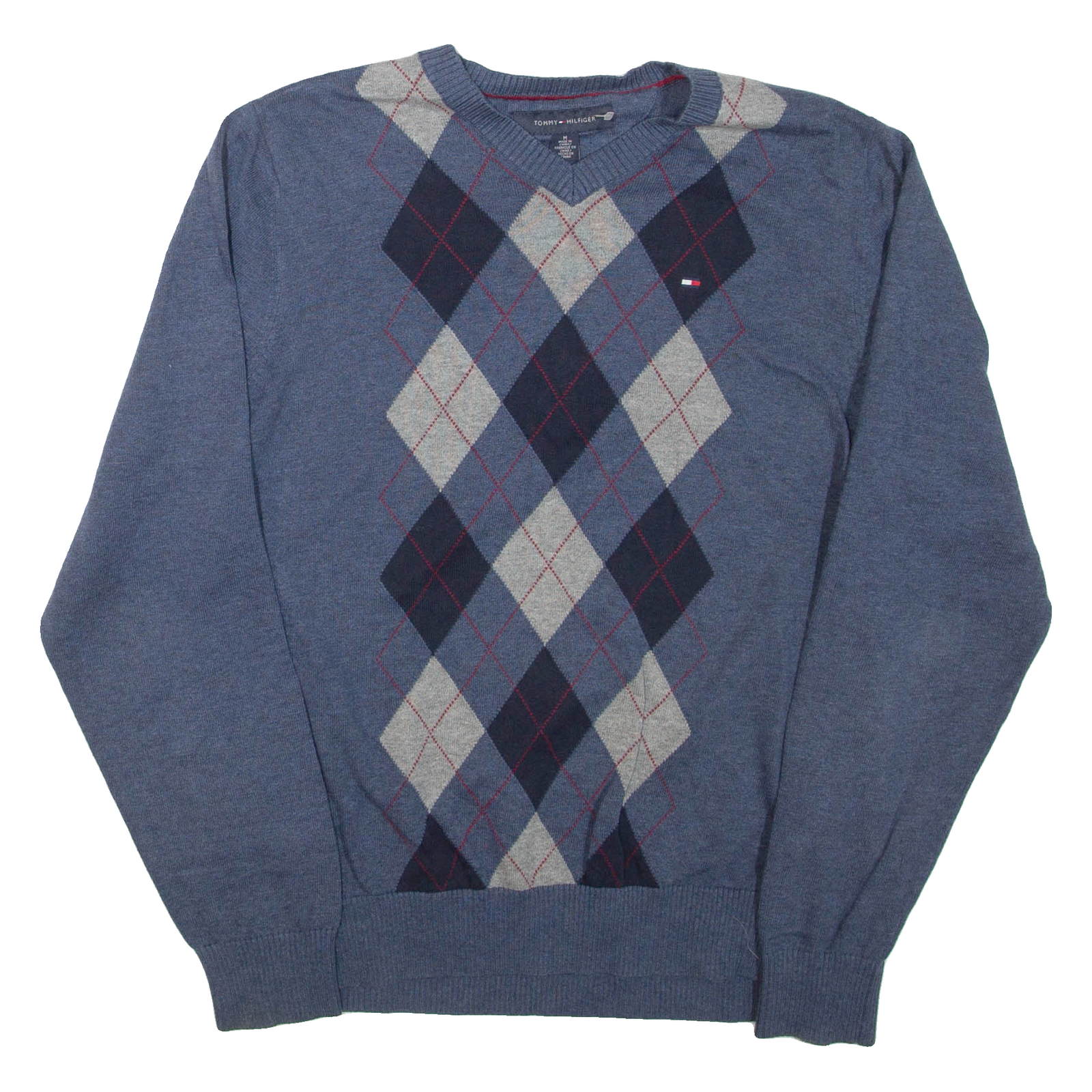 TOMMY HILFIGER Mens Patterned Jumper Blue Argyle V-Neck Tight Knit M Refurbished - N/A refurbished available on Cerqular